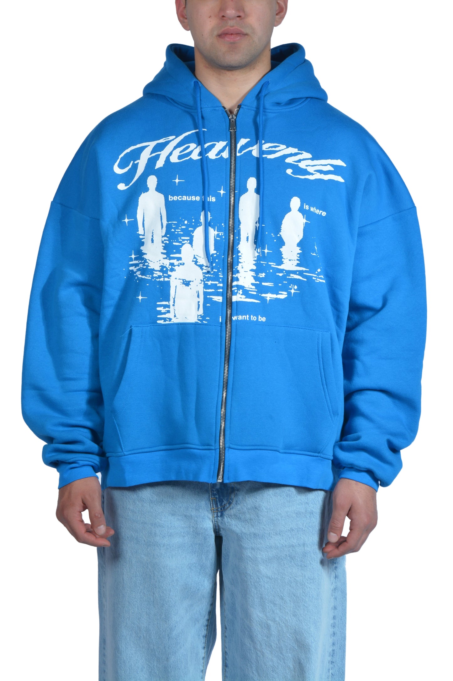 Heavenly Human Printed Blue Premium Zip Hoodie