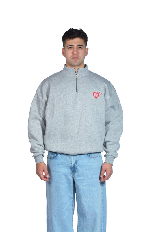 Human Made Nakış İşlemeli Gri Half Zip Sweatshirt