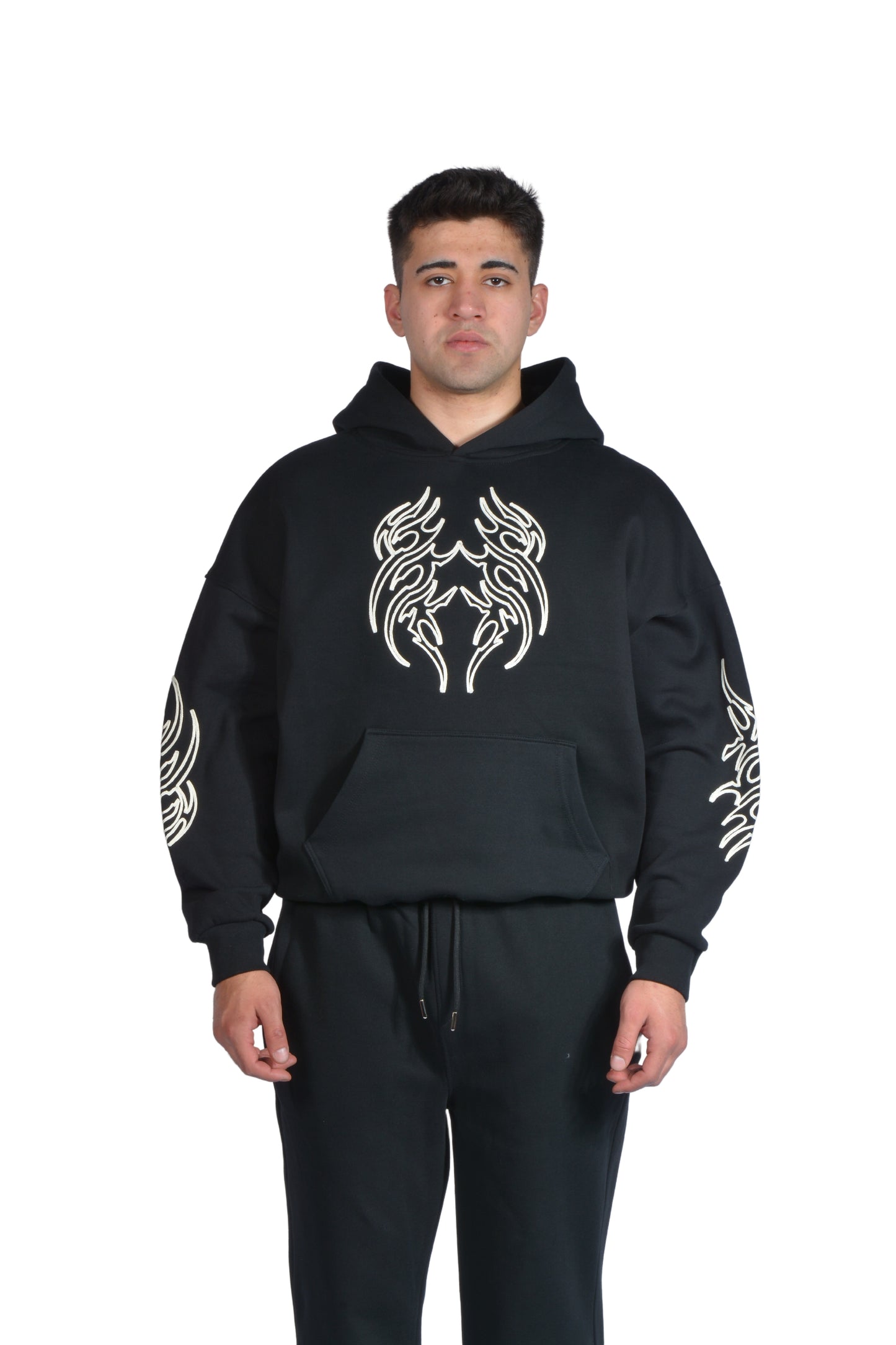 Flame Bej Nakış İşlemeli Hoodie