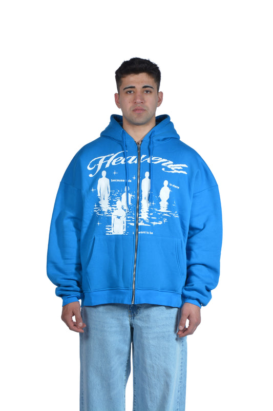 Heavenly Human Printed Blue Premium Zip Hoodie