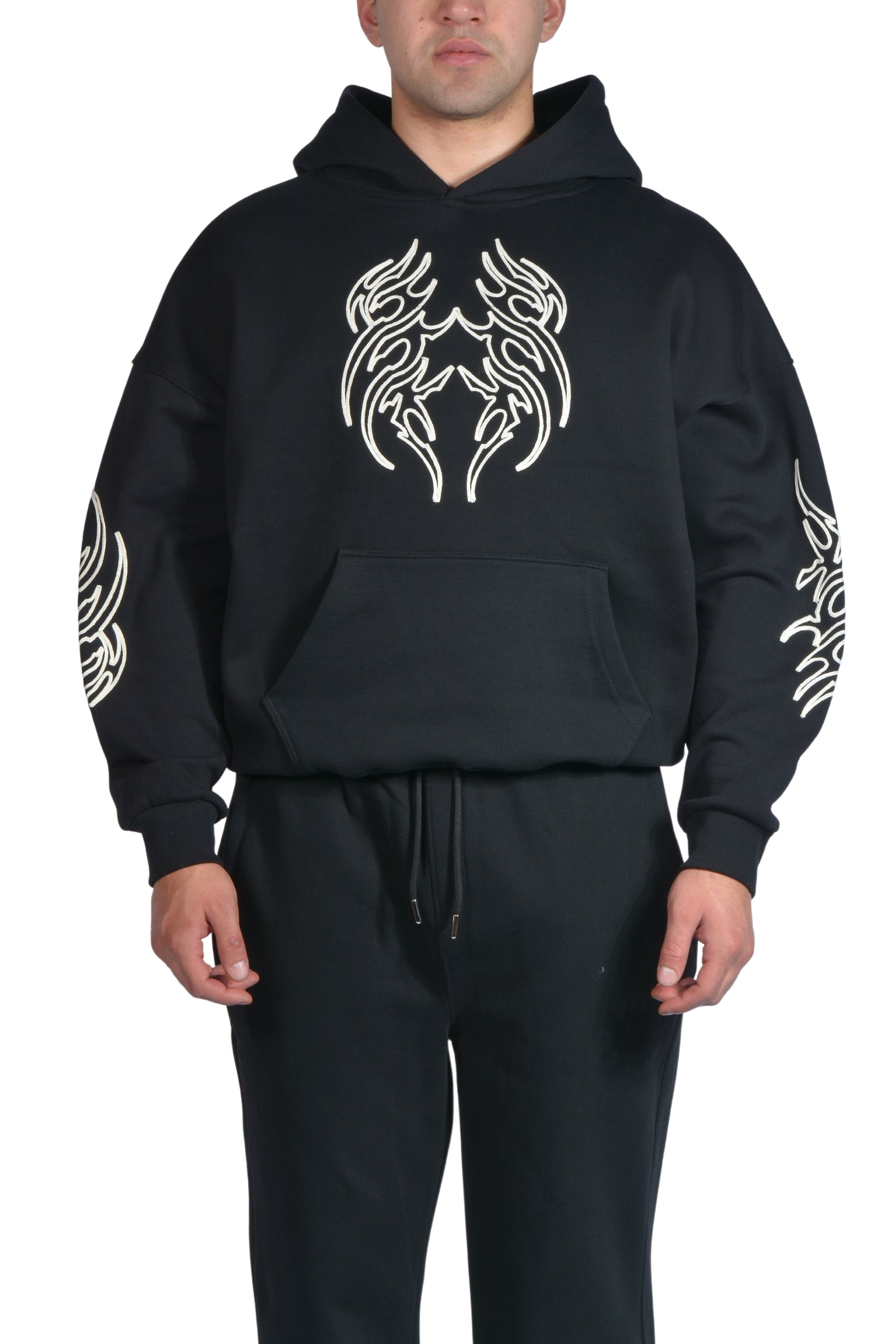 Flame Bej Nakış İşlemeli Hoodie