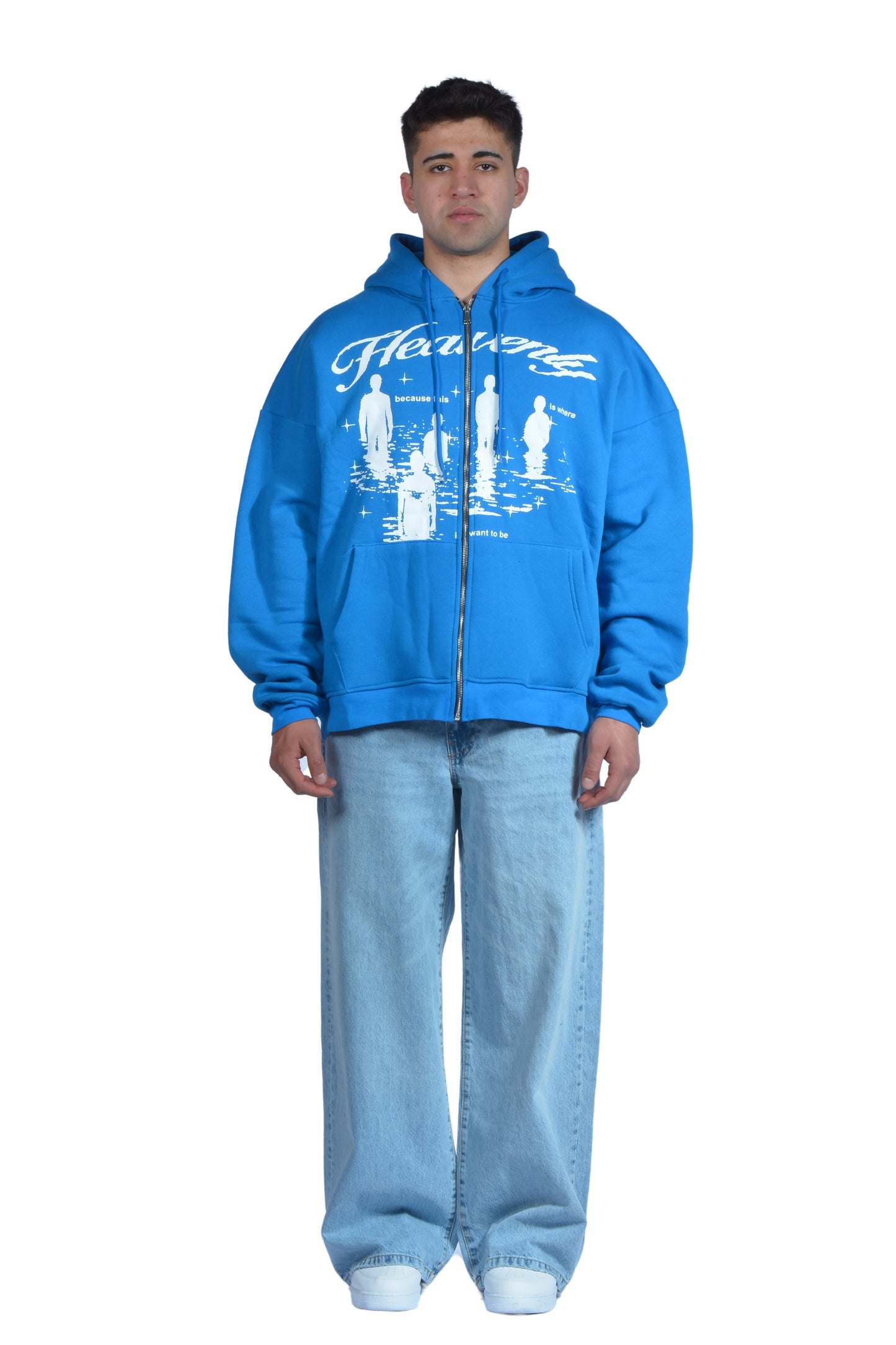 Heavenly Human Printed Blue Premium Zip Hoodie