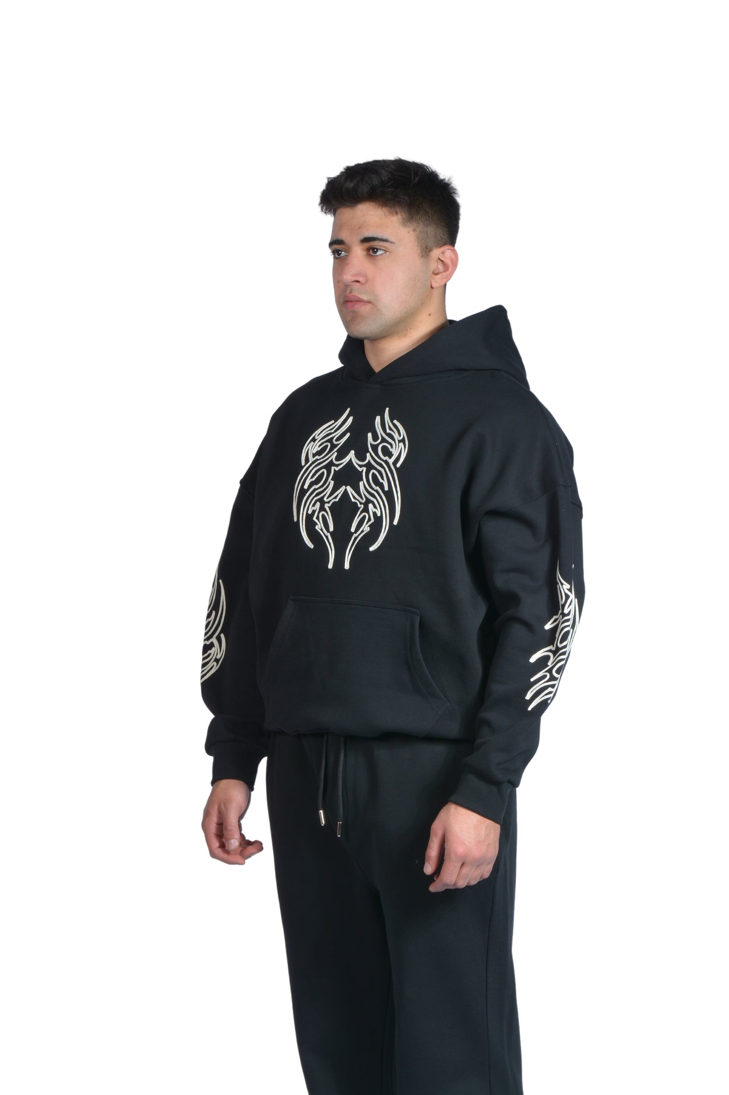 Flame Bej Nakış İşlemeli Hoodie