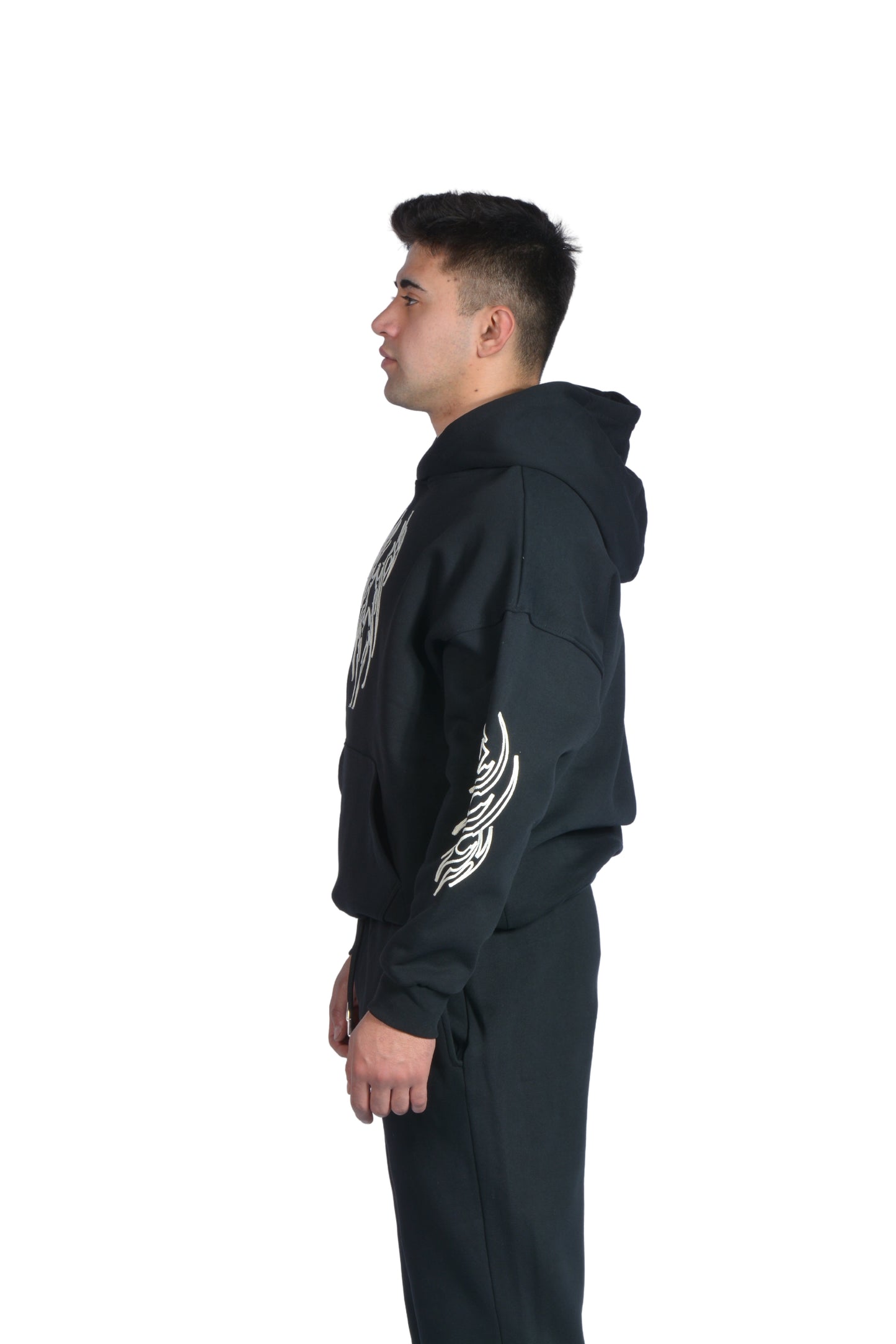 Flame Bej Nakış İşlemeli Hoodie