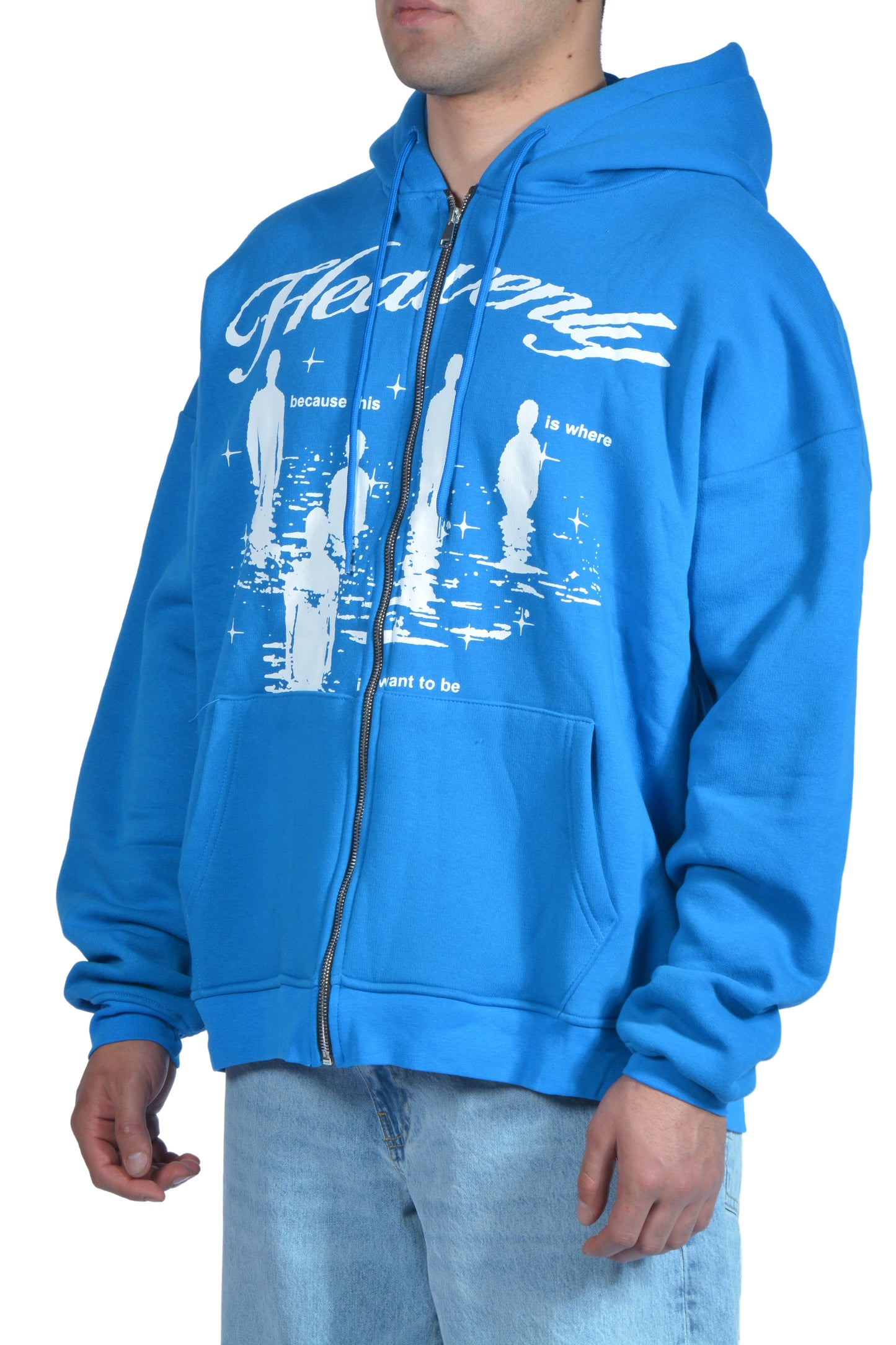 Heavenly Human Printed Blue Premium Zip Hoodie