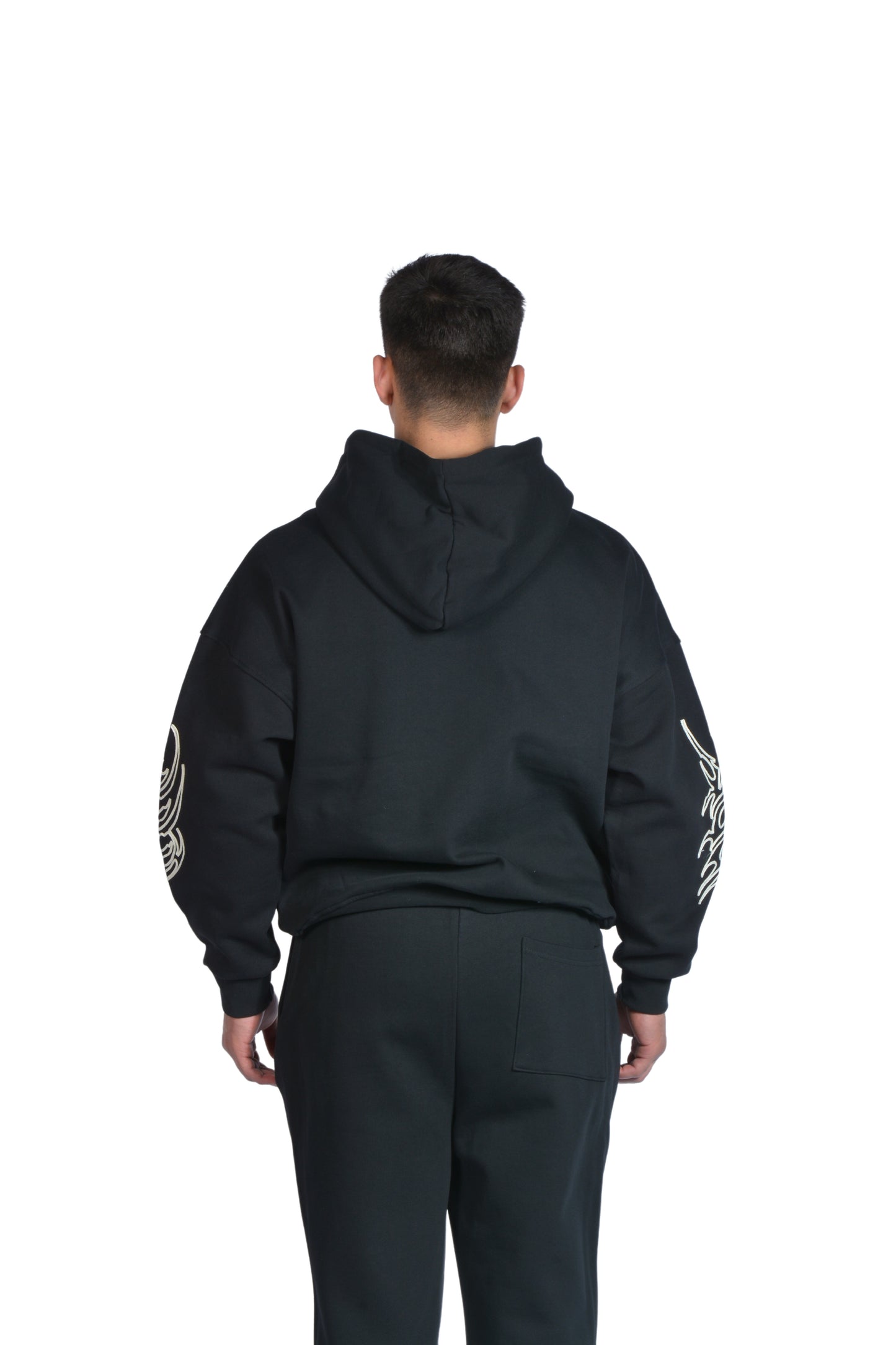 Flame Bej Nakış İşlemeli Hoodie