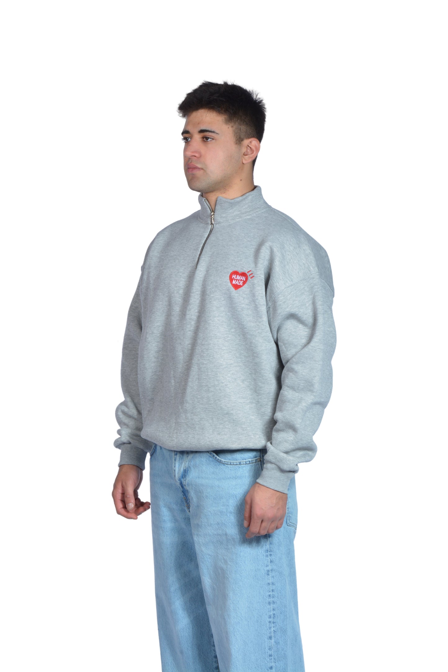 Human Made Nakış İşlemeli Gri Half Zip Sweatshirt