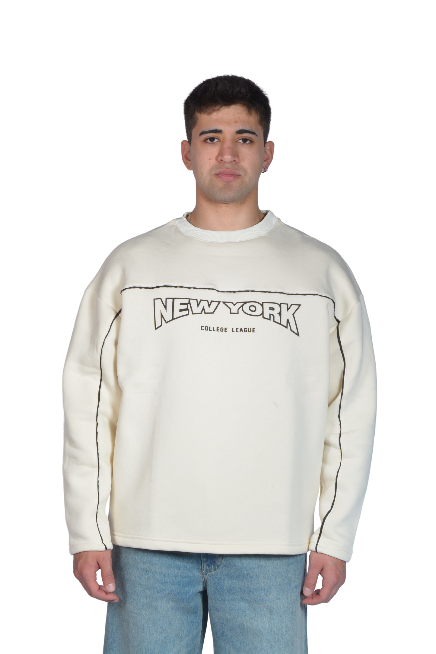 NY Baskılı Premium Bej Sweatshirt