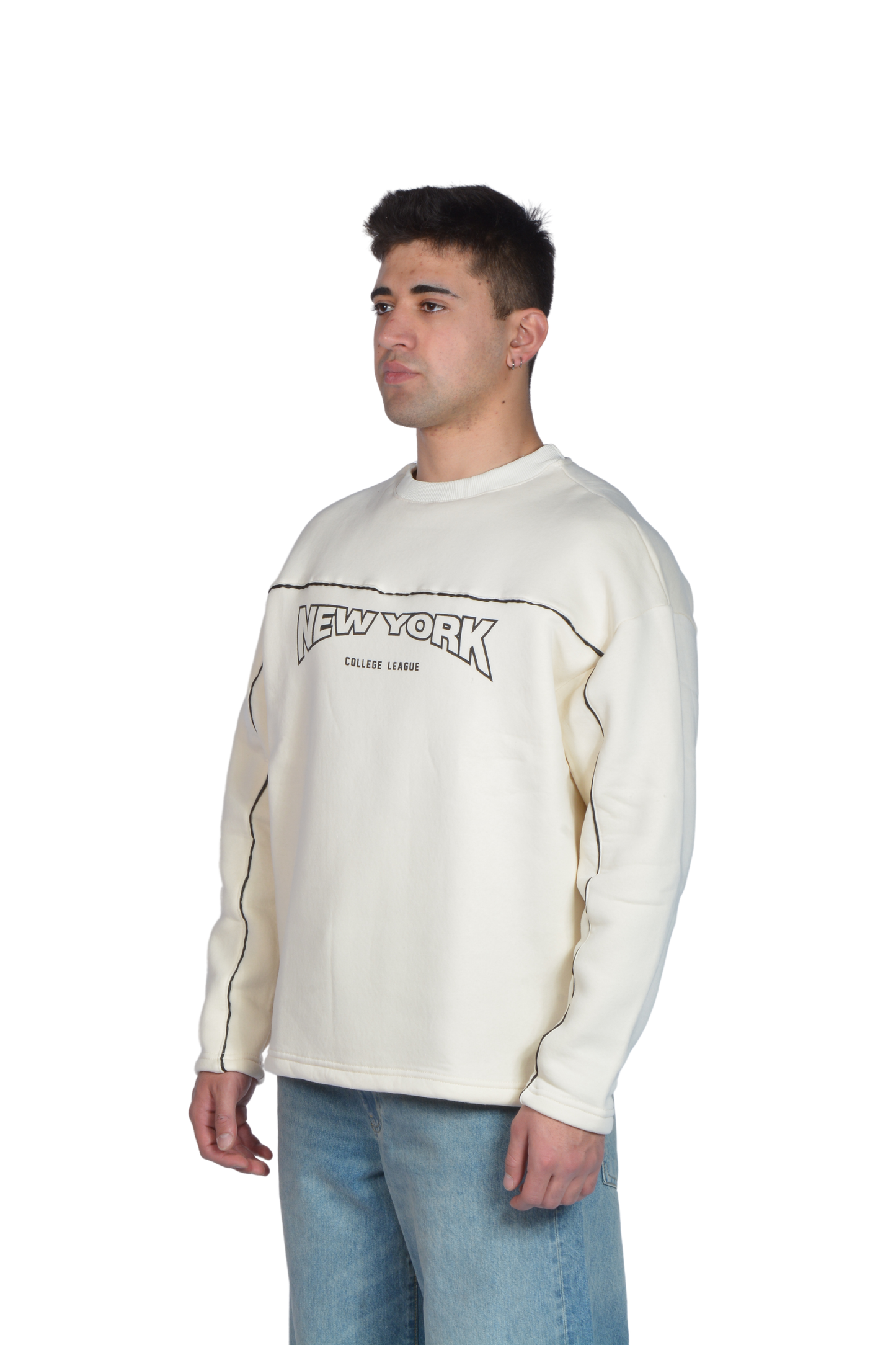 NY Baskılı Premium Bej Sweatshirt