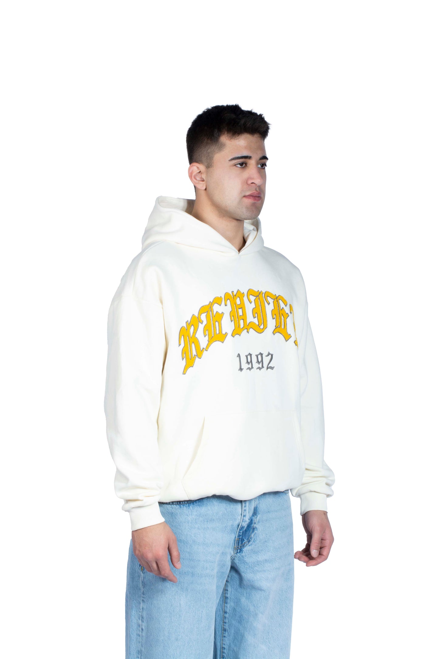 RV Peluş İşlemeli Bej Hoodie