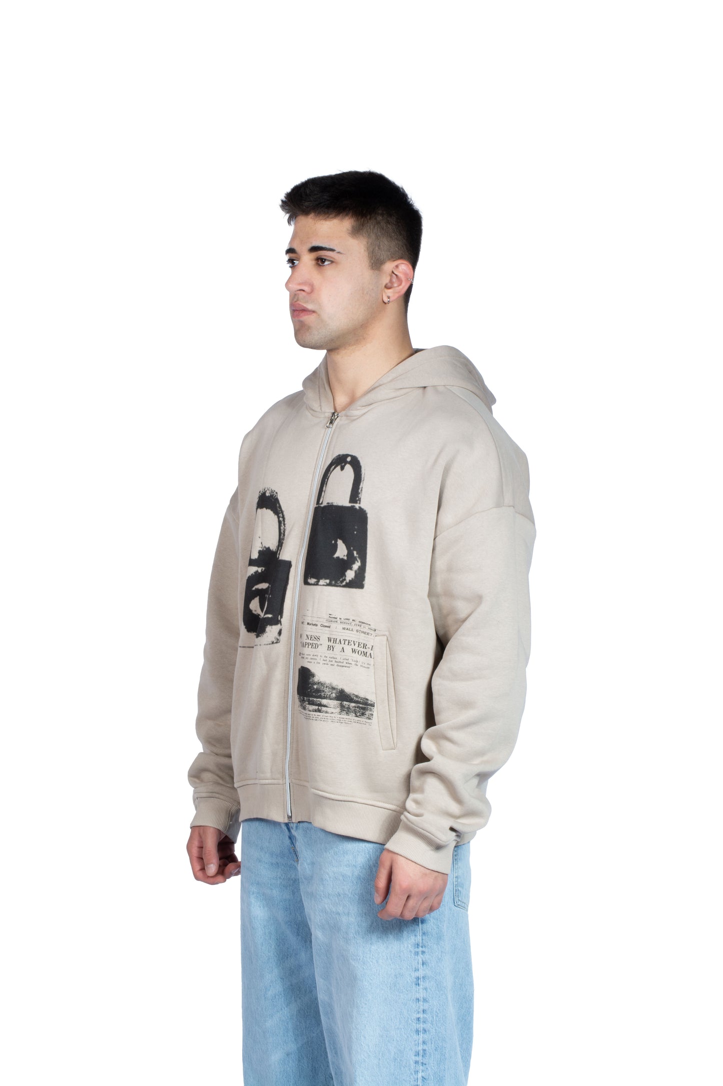 Lock Eye Printed Kahverengi Zip Hoodie