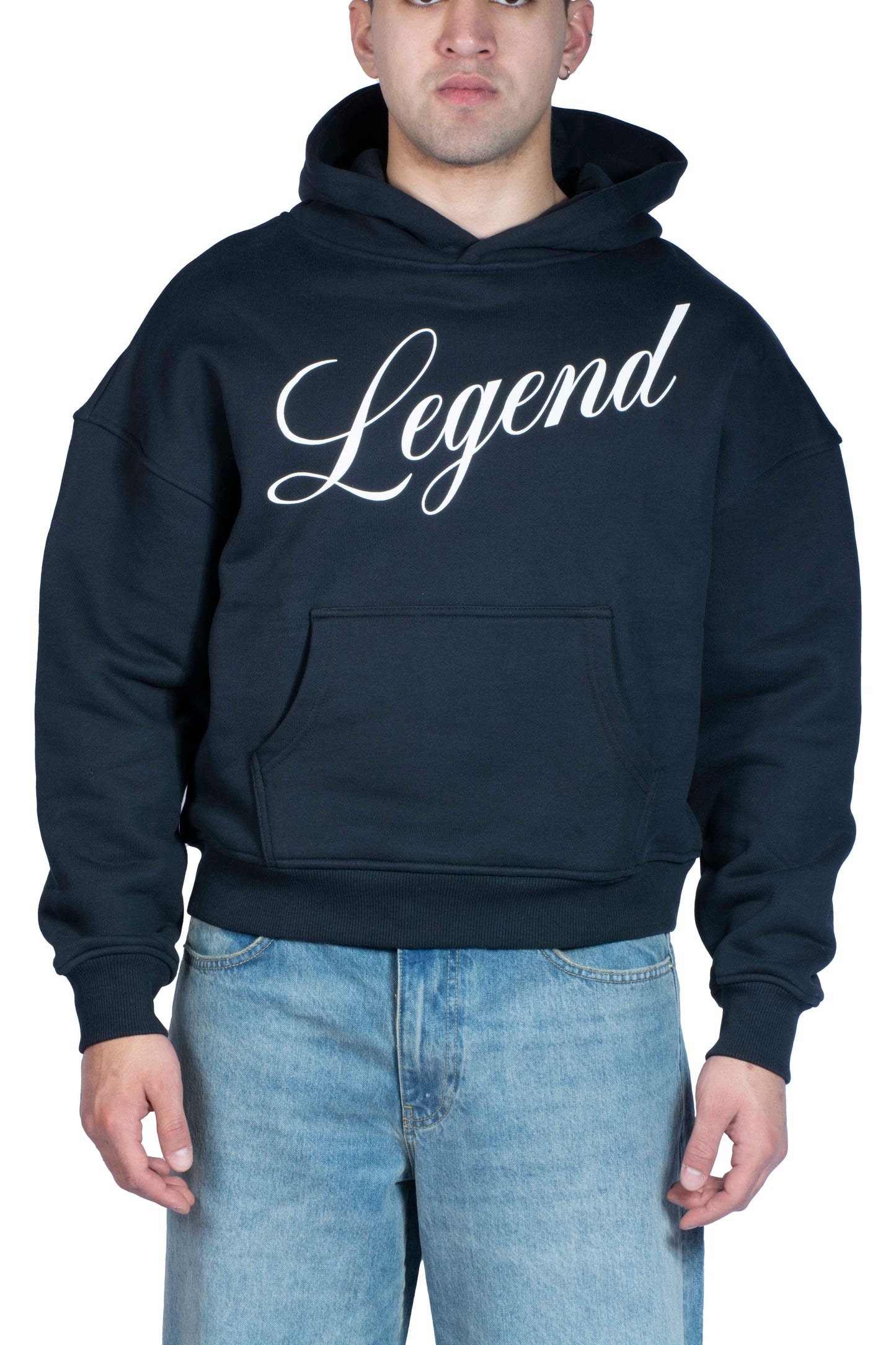 Legend Baskılı Boxy Kalıp Taş Kumaş Premium Hoodie