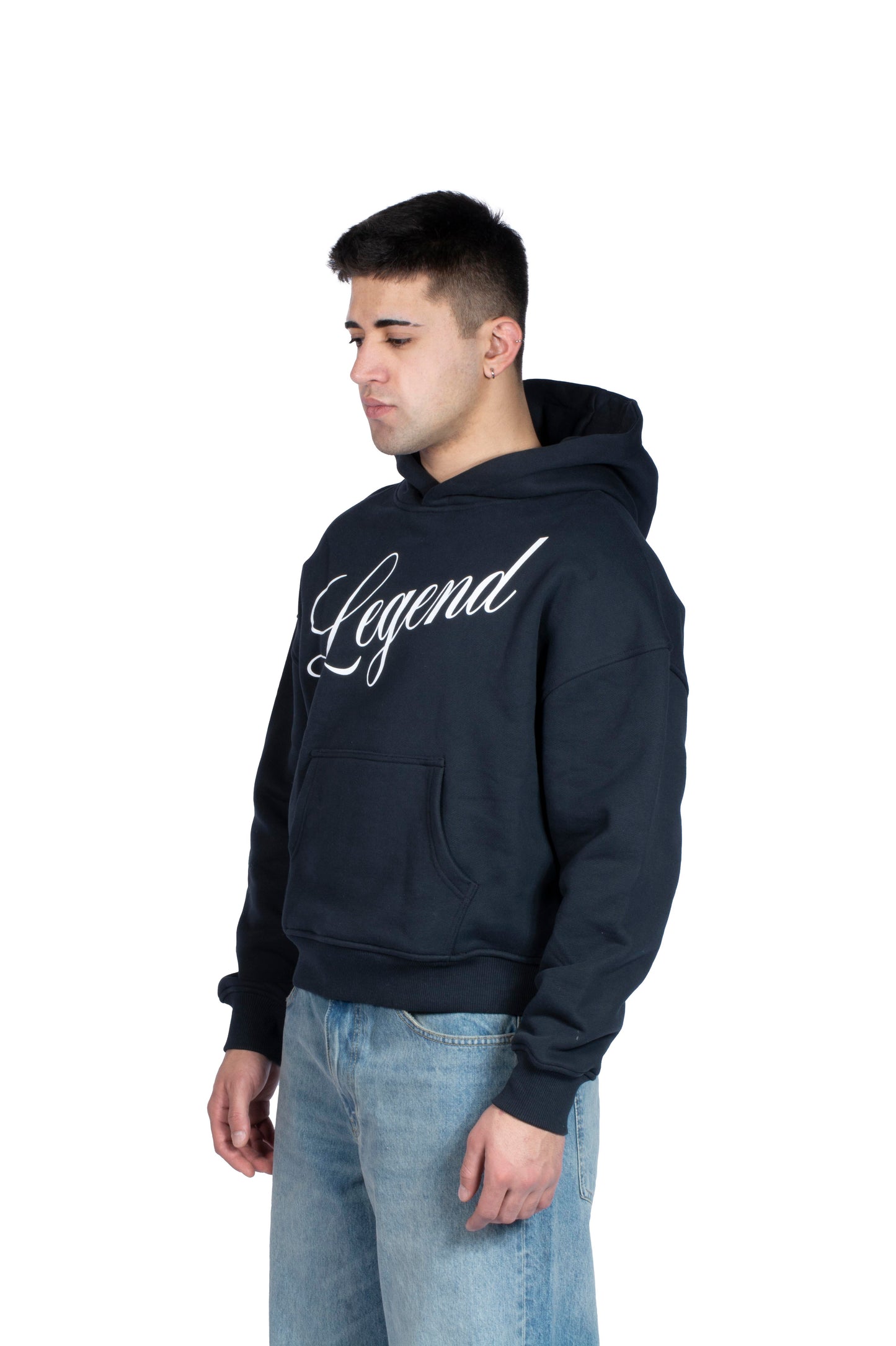 Legend Baskılı Boxy Kalıp Taş Kumaş Premium Hoodie