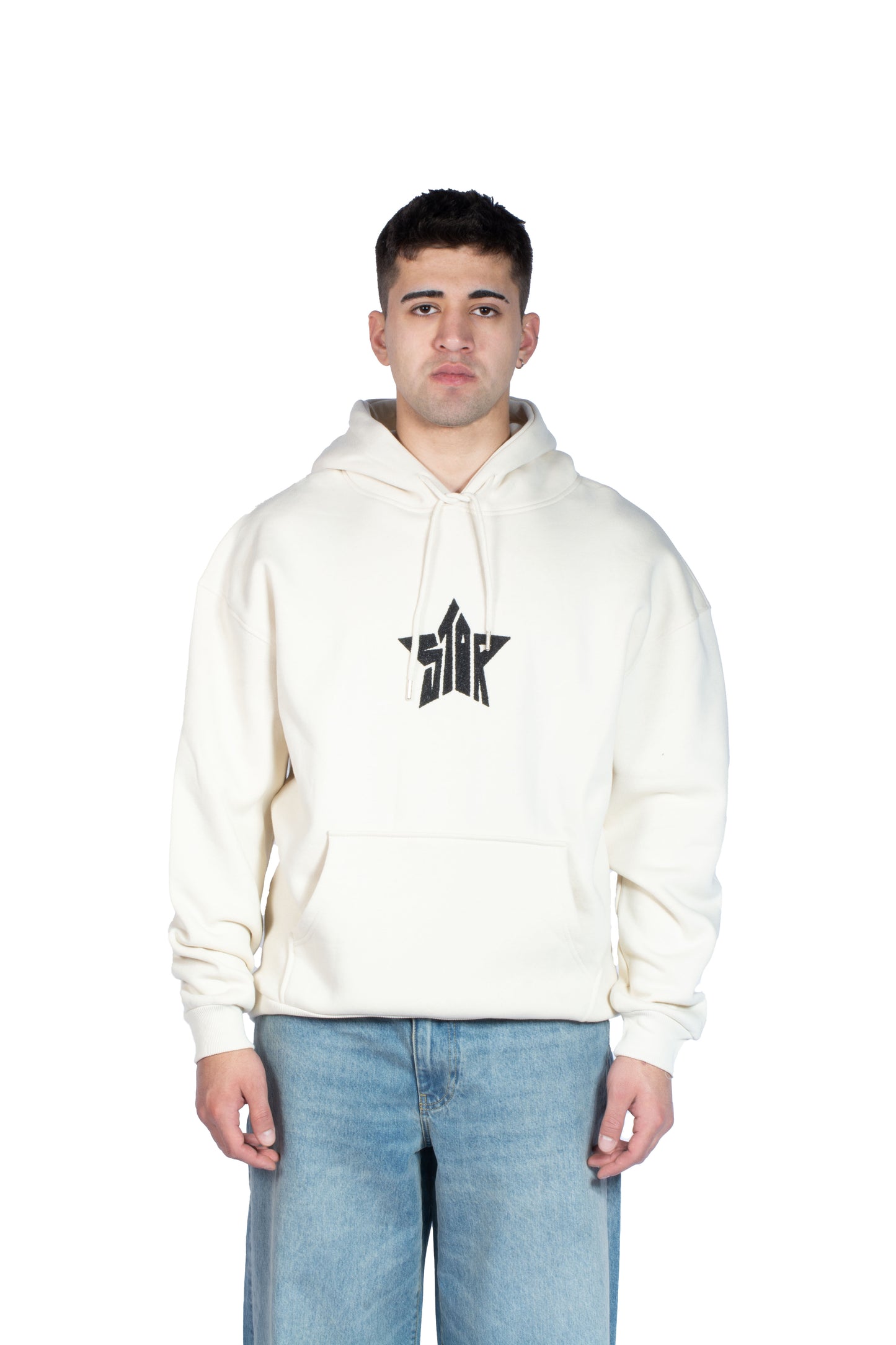 Star Taş İşlemeli Bej Hoodie