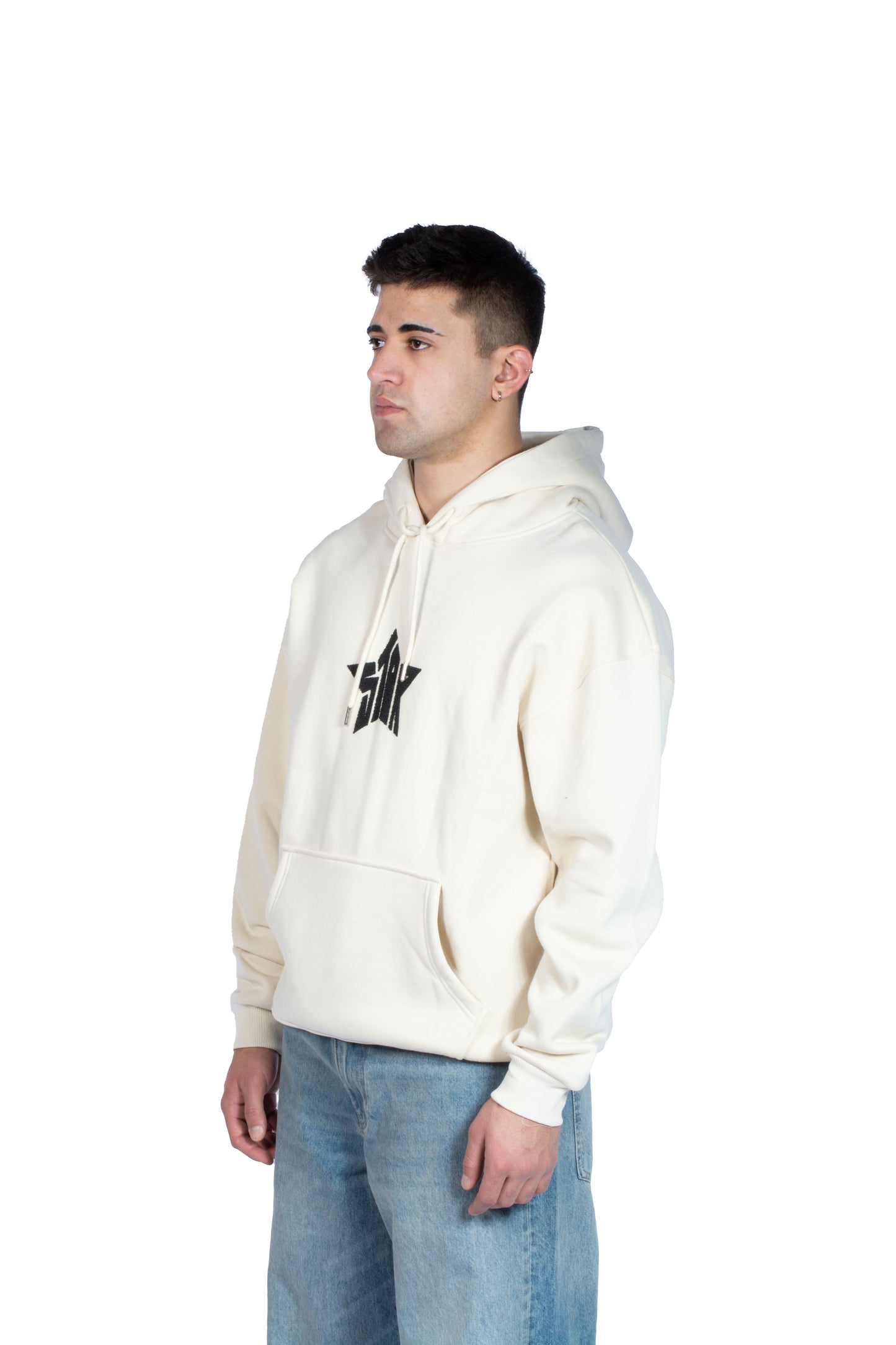 Star Taş İşlemeli Bej Hoodie