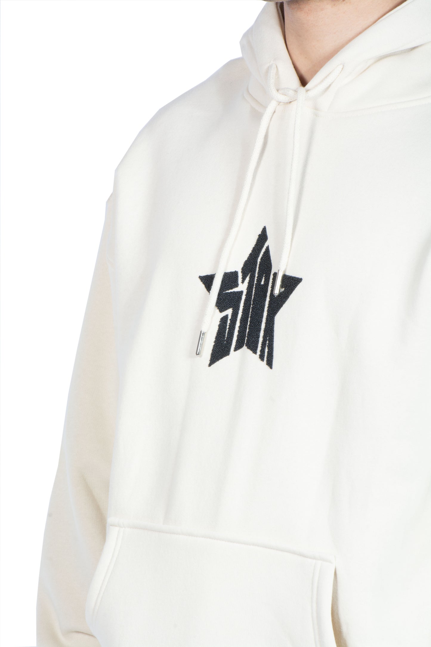 Star Taş İşlemeli Bej Hoodie