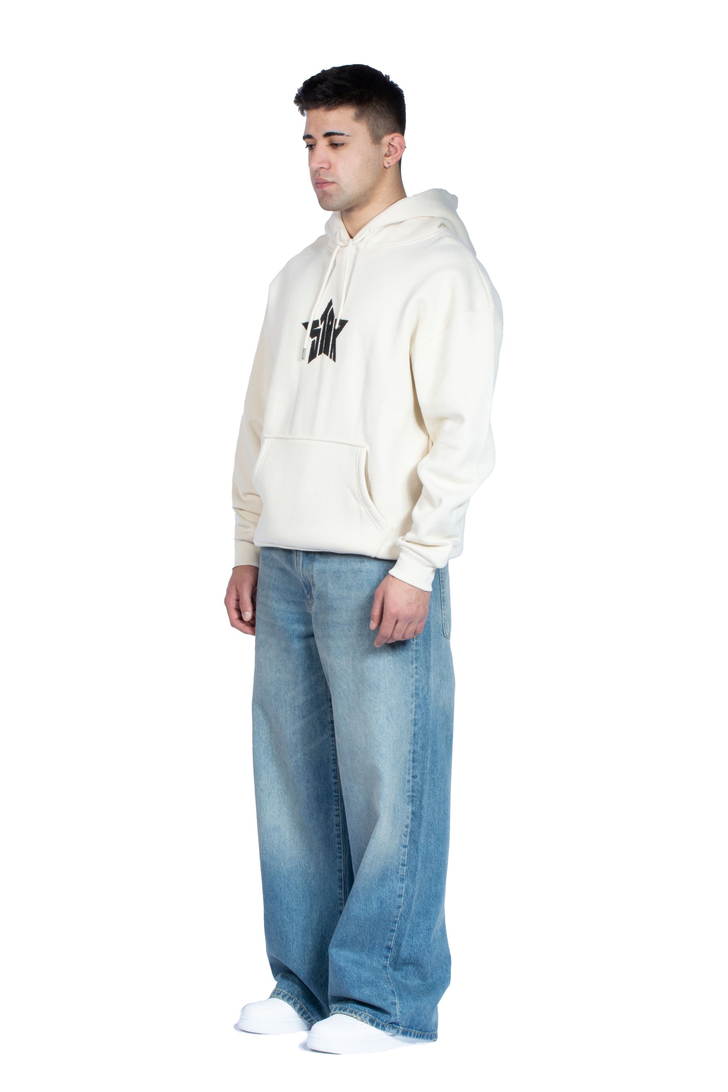 Star Taş İşlemeli Bej Hoodie