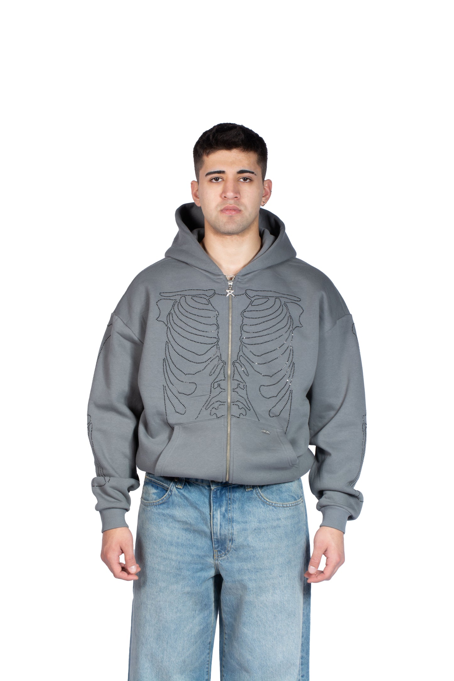 RV Skeleton Taş Baskılı Zip Hoodie