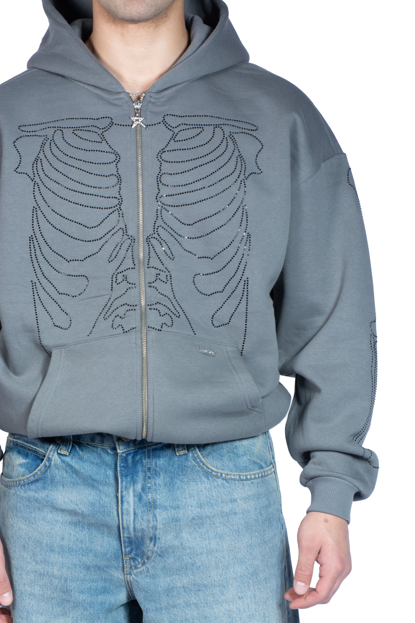 RV Skeleton Taş Baskılı Zip Hoodie