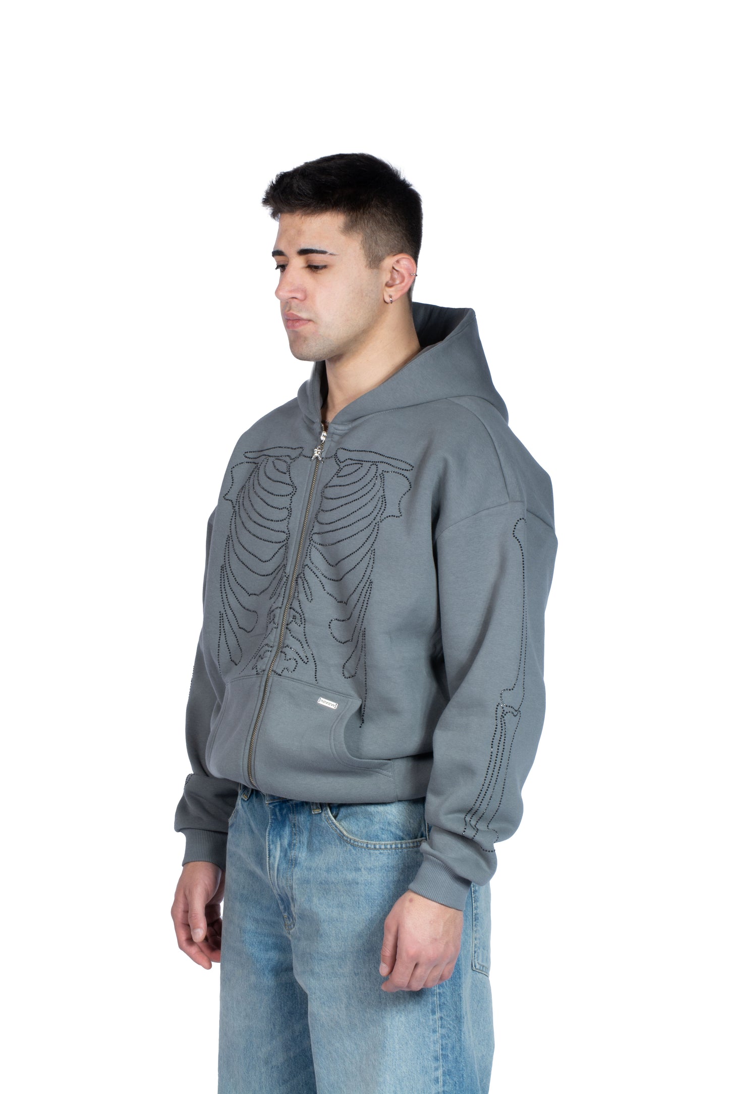 RV Skeleton Taş Baskılı Zip Hoodie