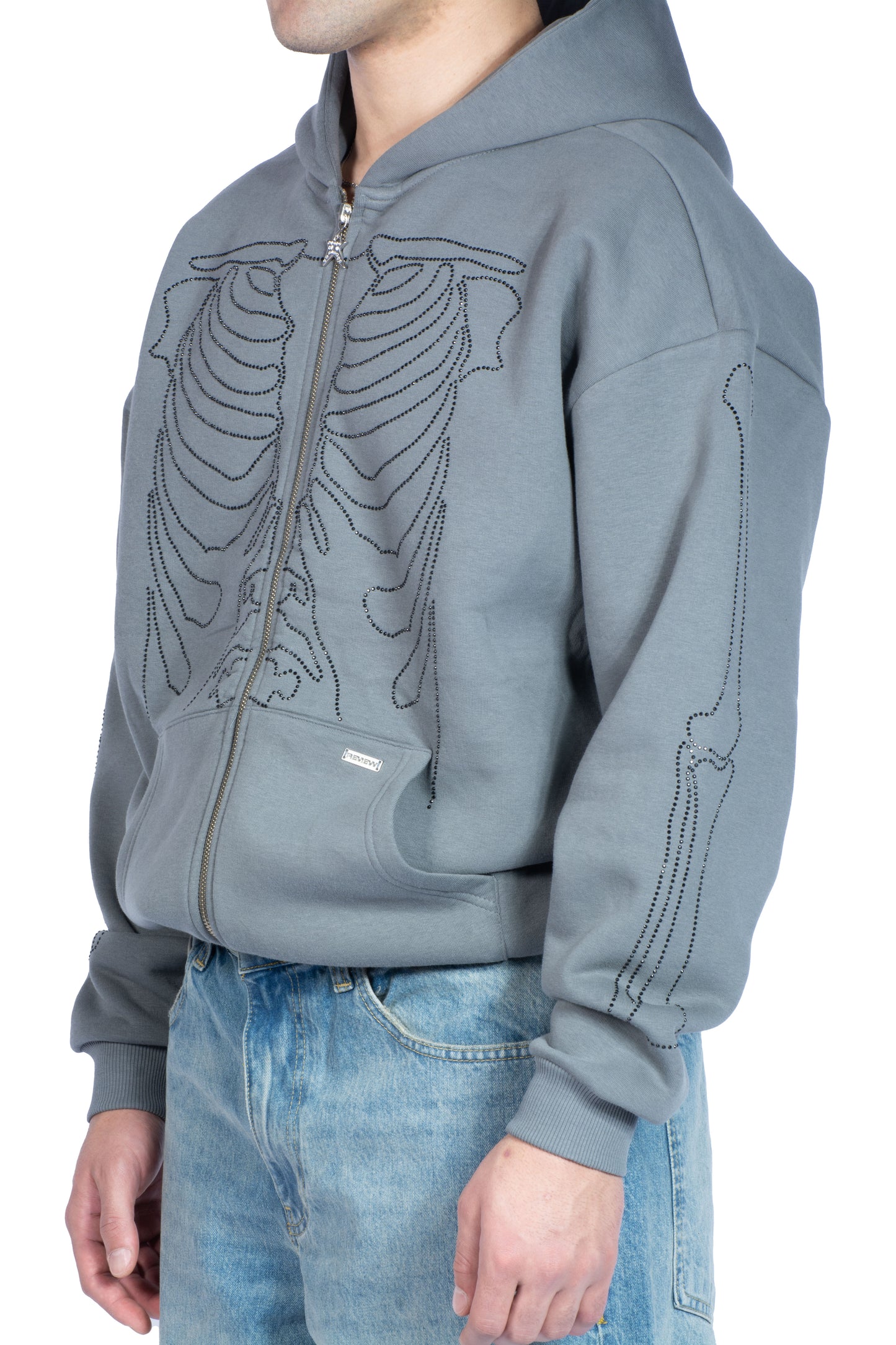 RV Skeleton Taş Baskılı Zip Hoodie