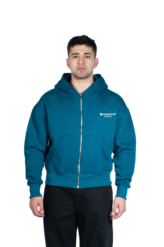 Seasonless Kabartma Baskılı Pterol Yeşili Zip Hoodie