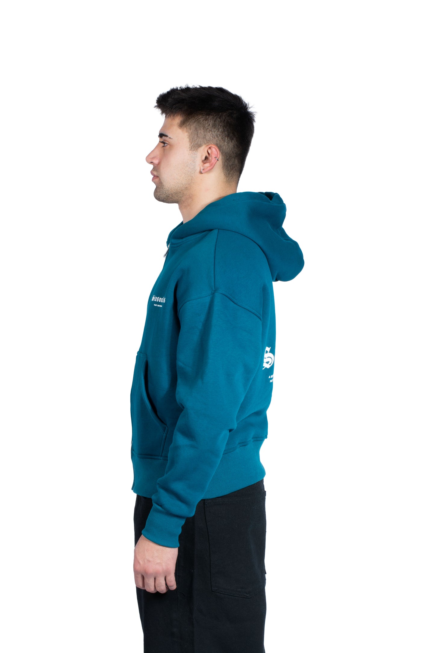 Seasonless Kabartma Baskılı Pterol Yeşili Zip Hoodie