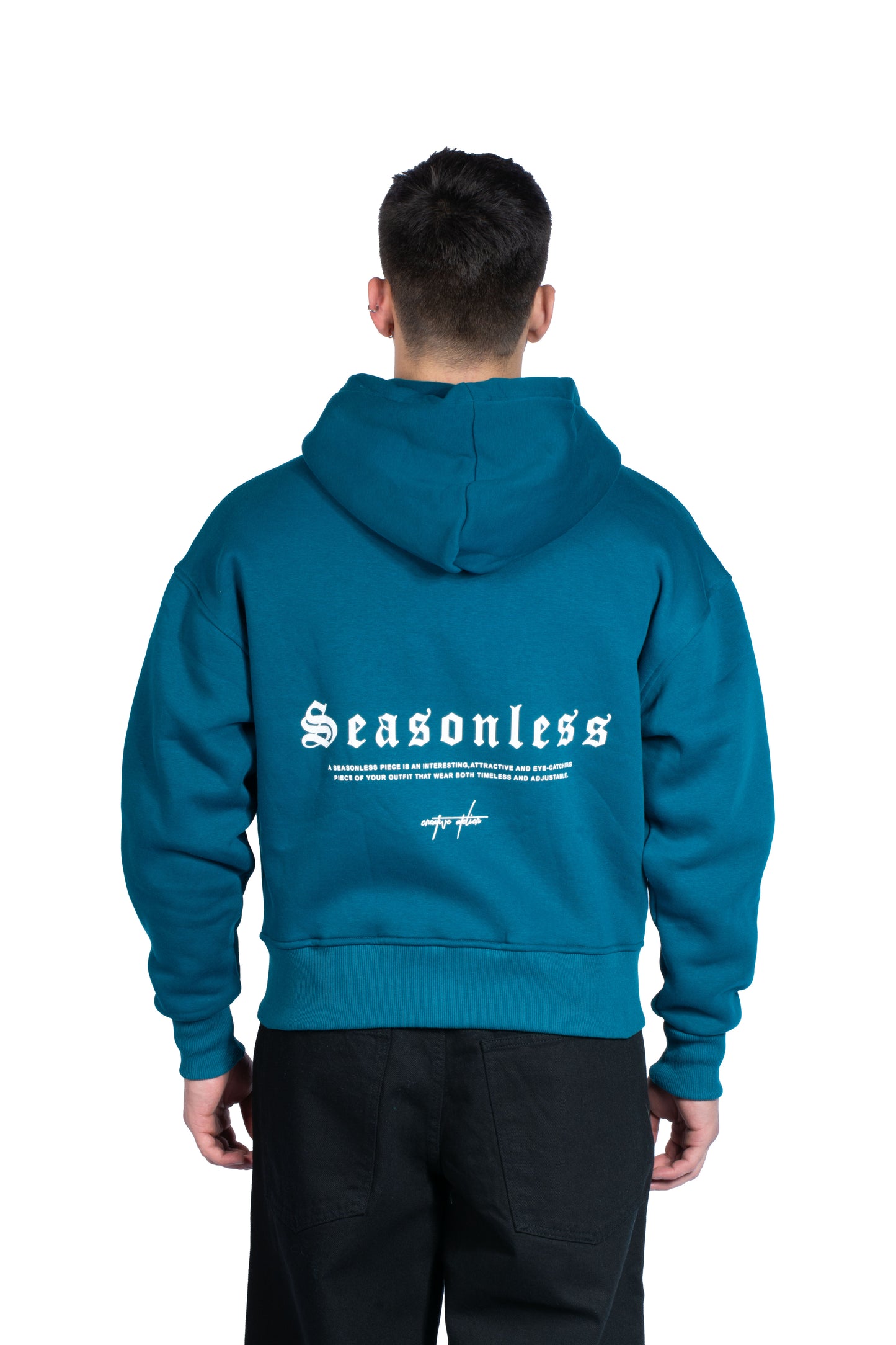 Seasonless Kabartma Baskılı Pterol Yeşili Zip Hoodie