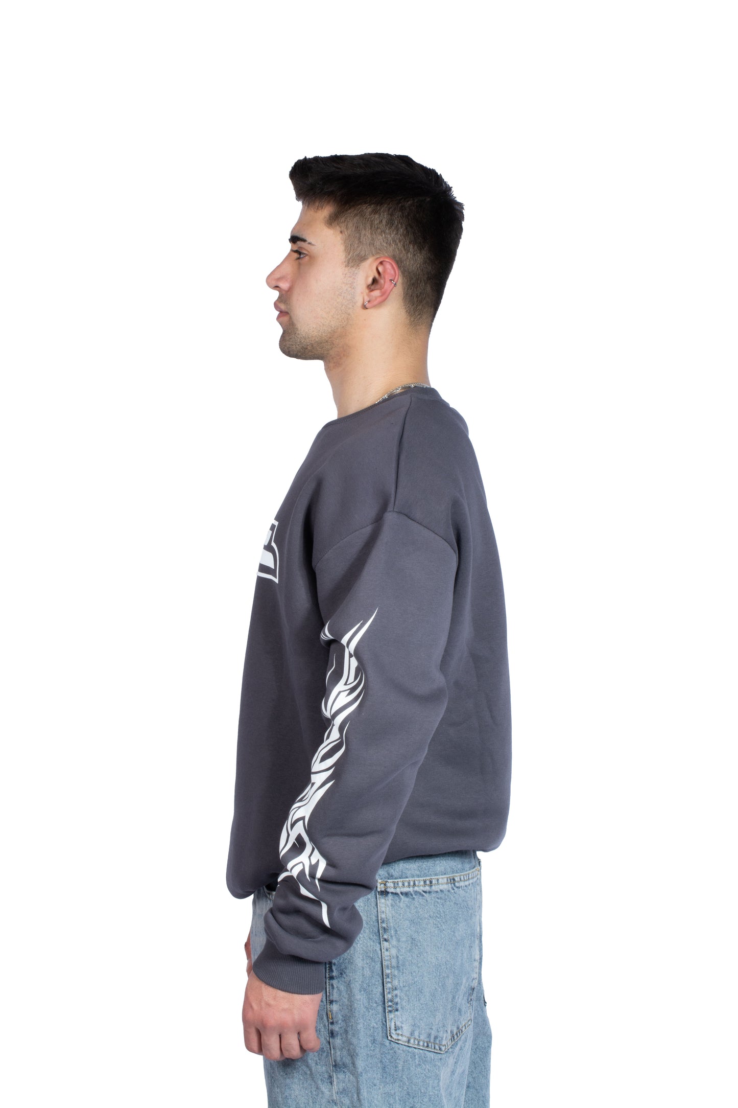 SYNC Kol Baskılı Premium Gri Sweatshirt