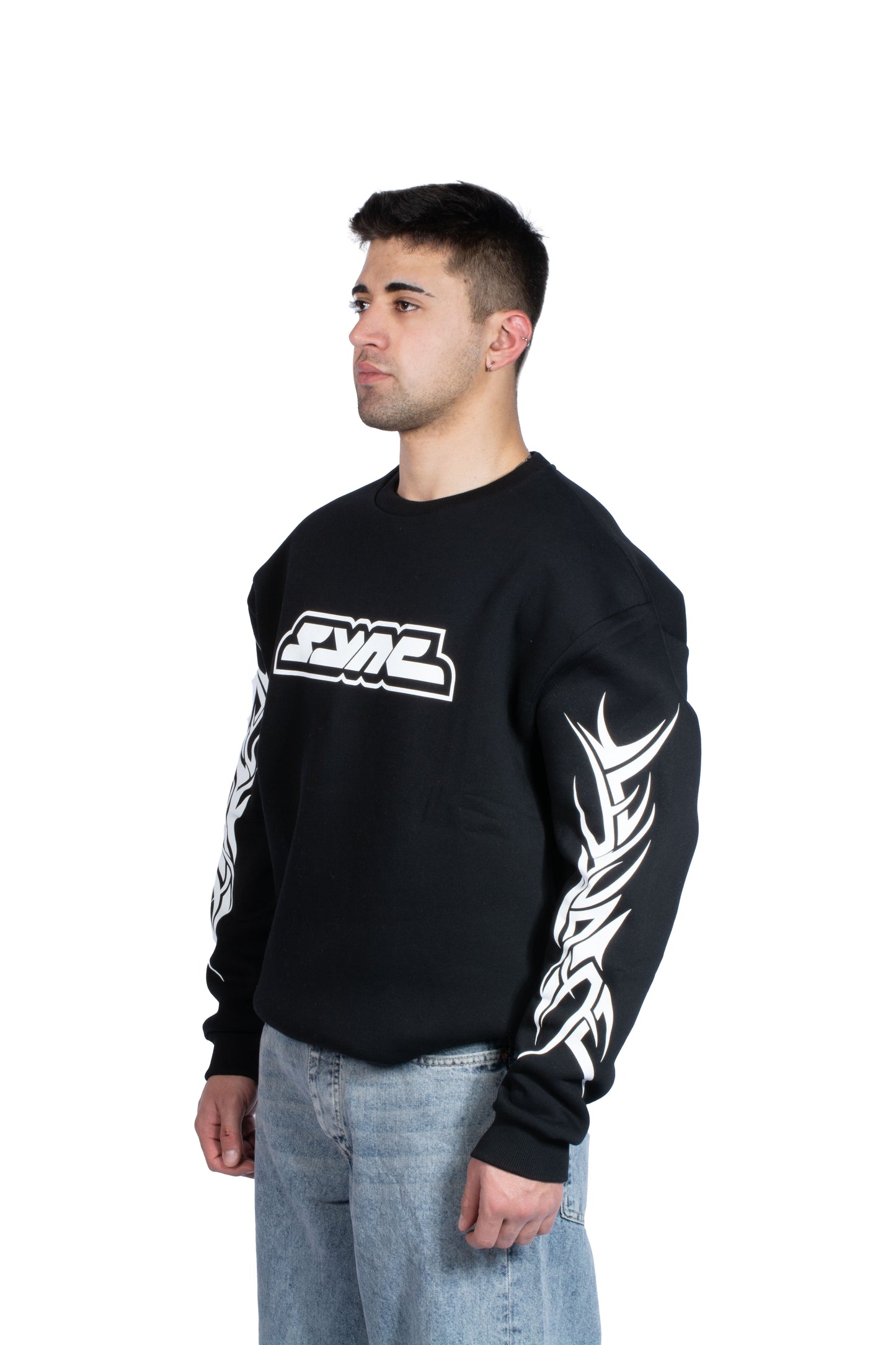 SYNC Kol Baskılı Premium Siyah Sweatshirt