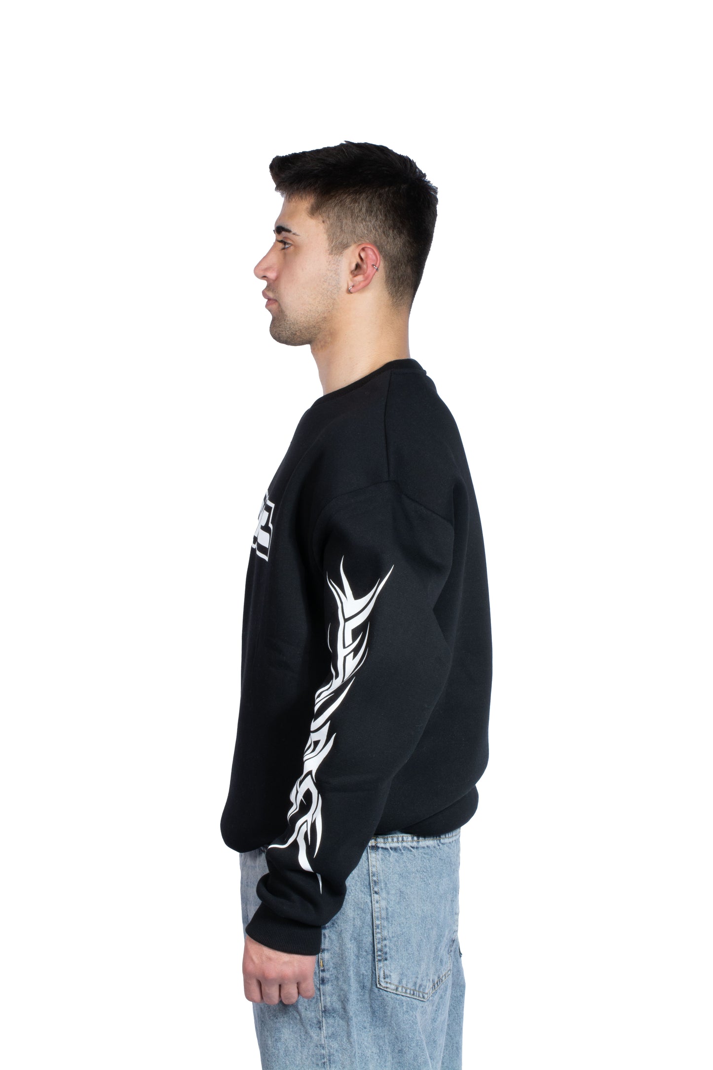 SYNC Kol Baskılı Premium Siyah Sweatshirt