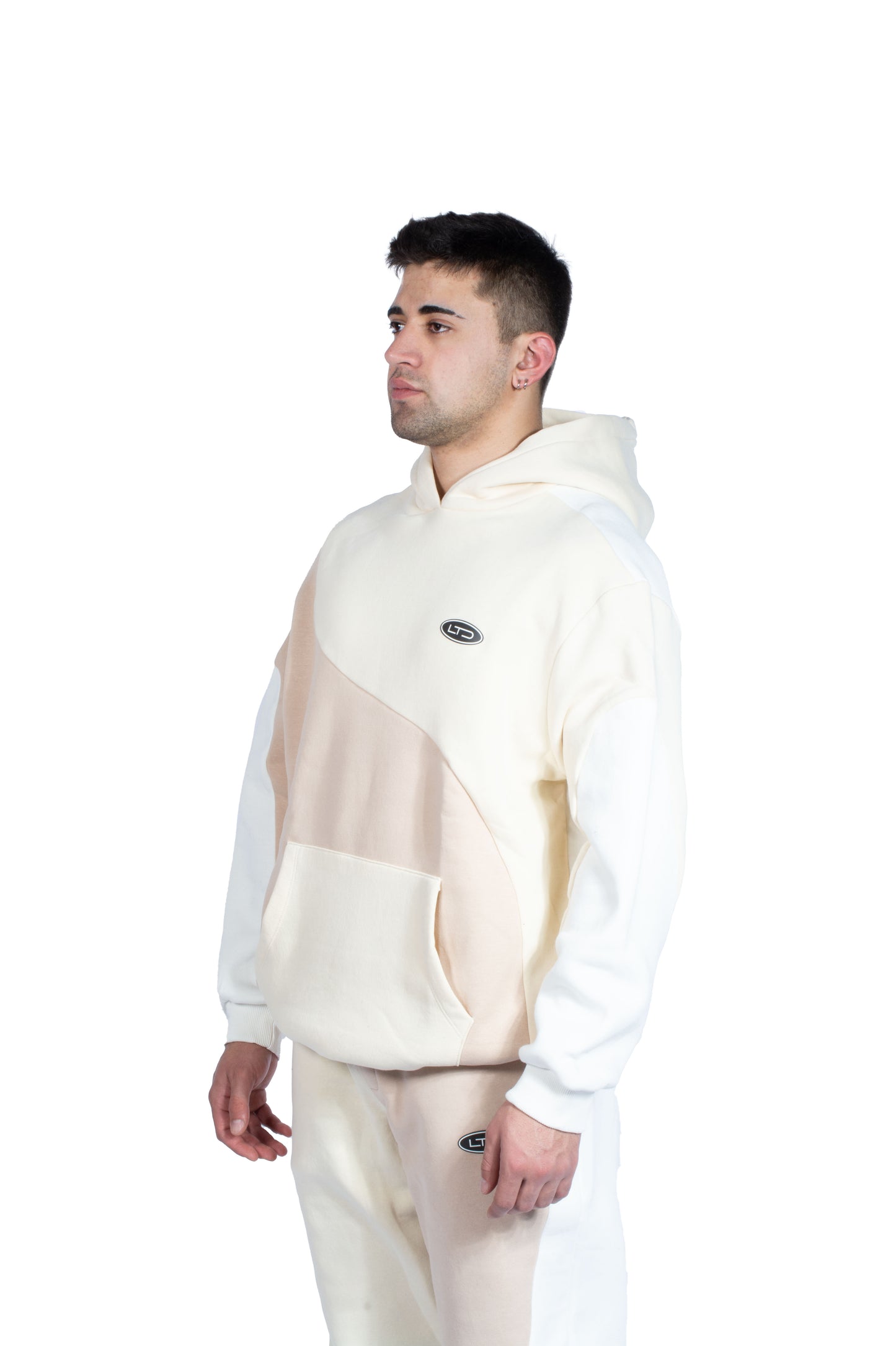 LTD Minimal Baskılı Blok Desen Bej Hoodie