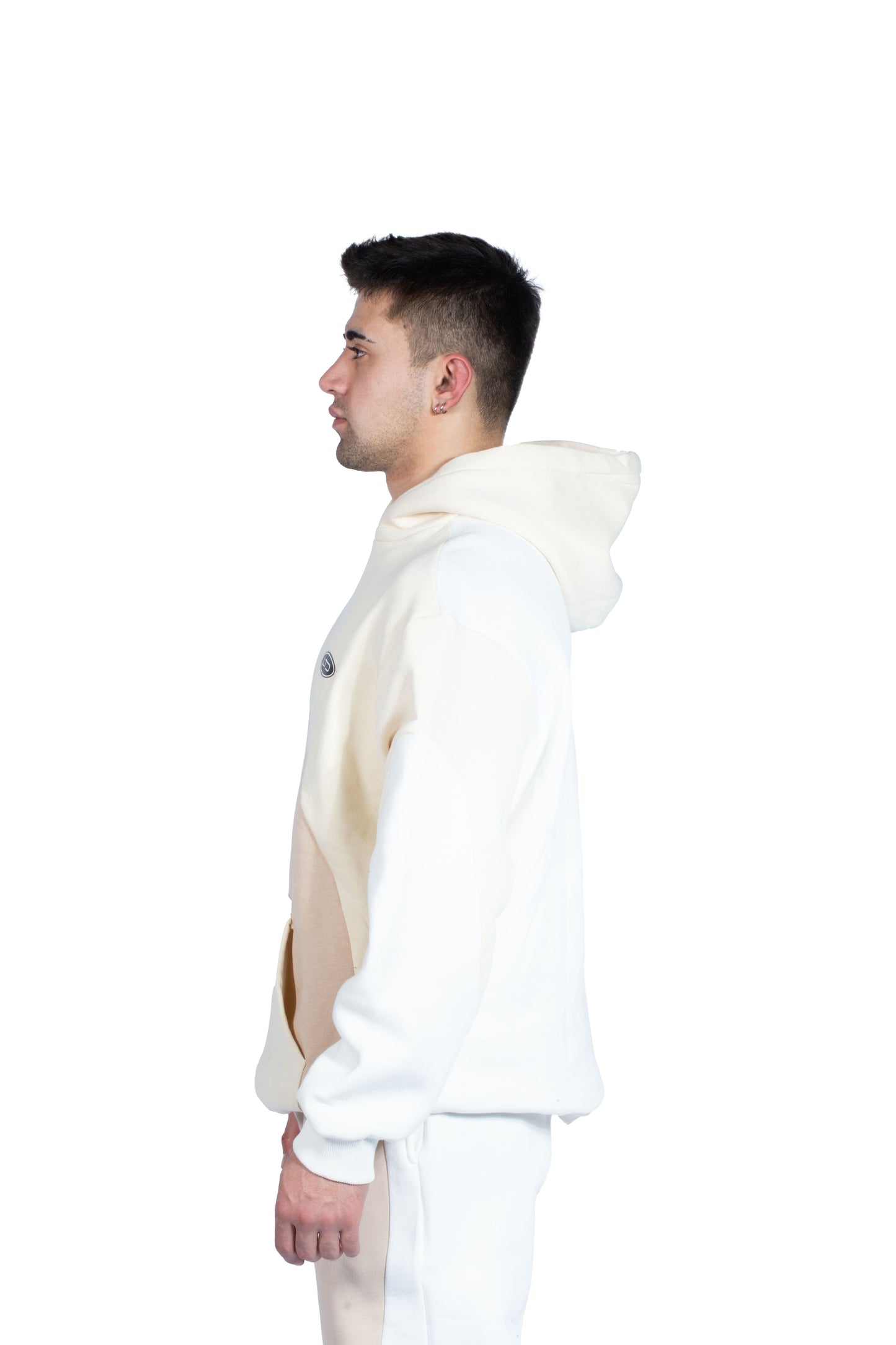 LTD Minimal Baskılı Blok Desen Bej Hoodie