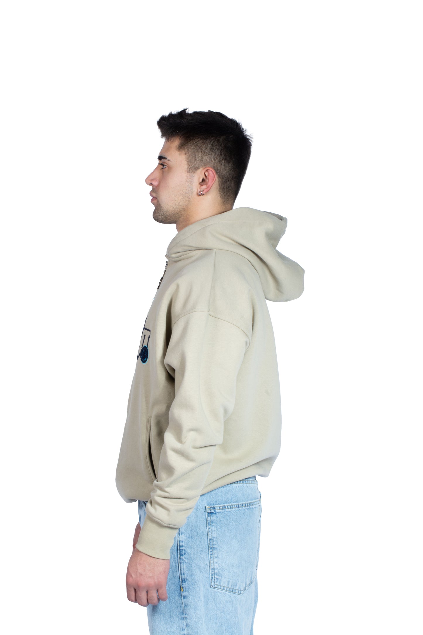 Tokyo Nakış İşlemeli Premium Bej Zip Hoodie