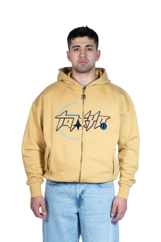 Tokyo Nakış İşlemeli Premium Hardal Zip Hoodie