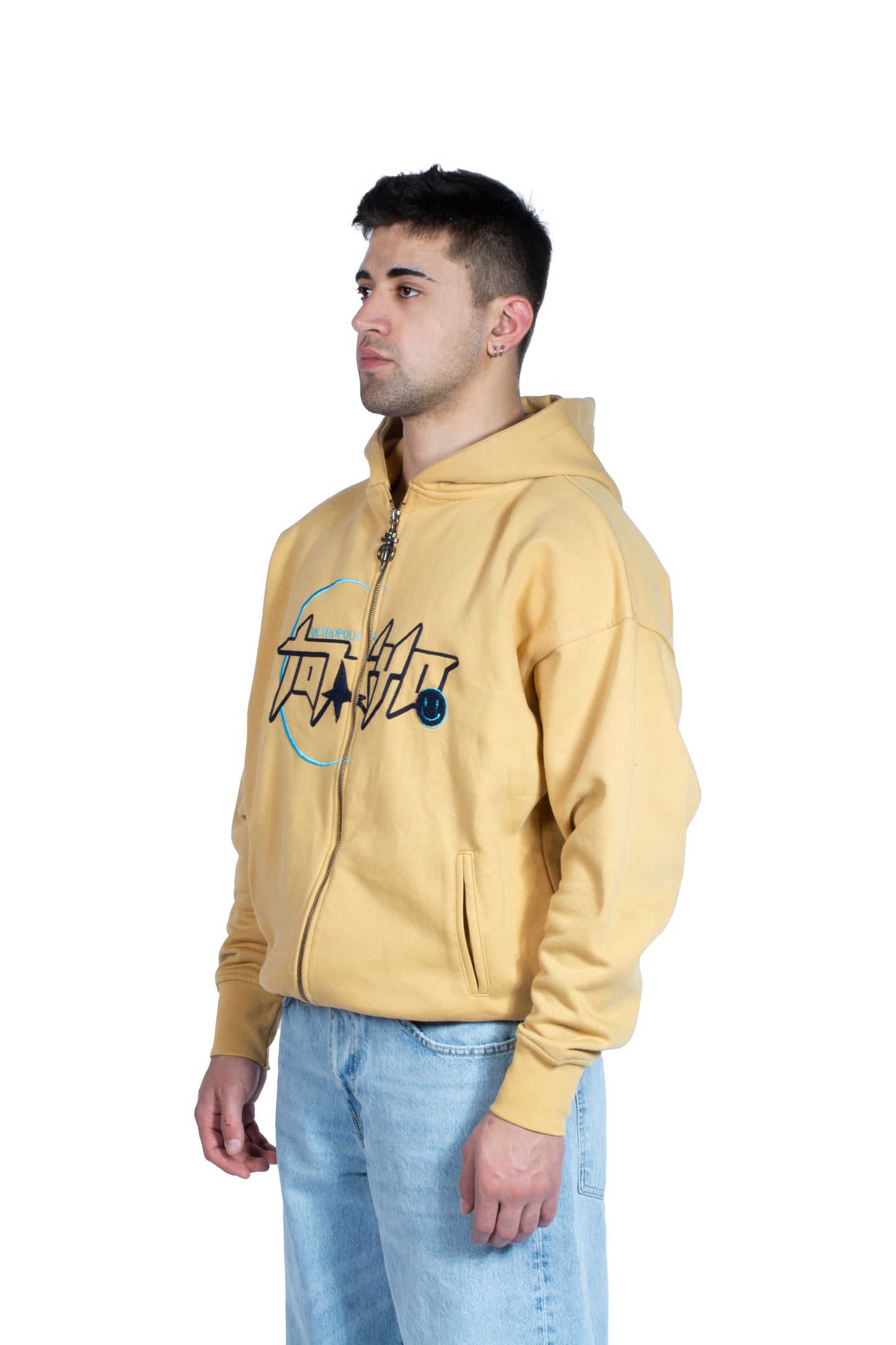 Tokyo Nakış İşlemeli Premium Hardal Zip Hoodie