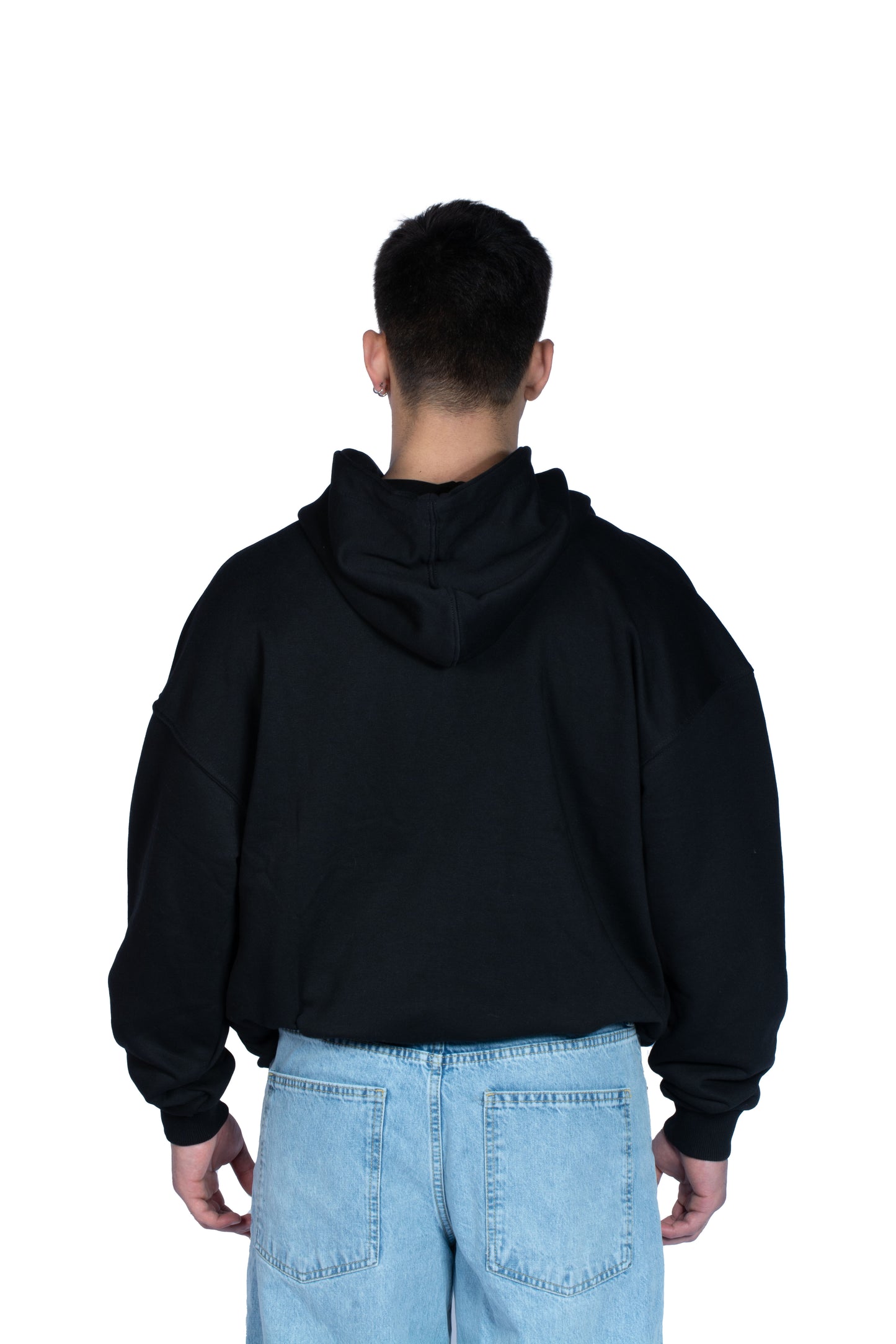 Nakış İşlemeli Siyah Basic Zip Hoodie