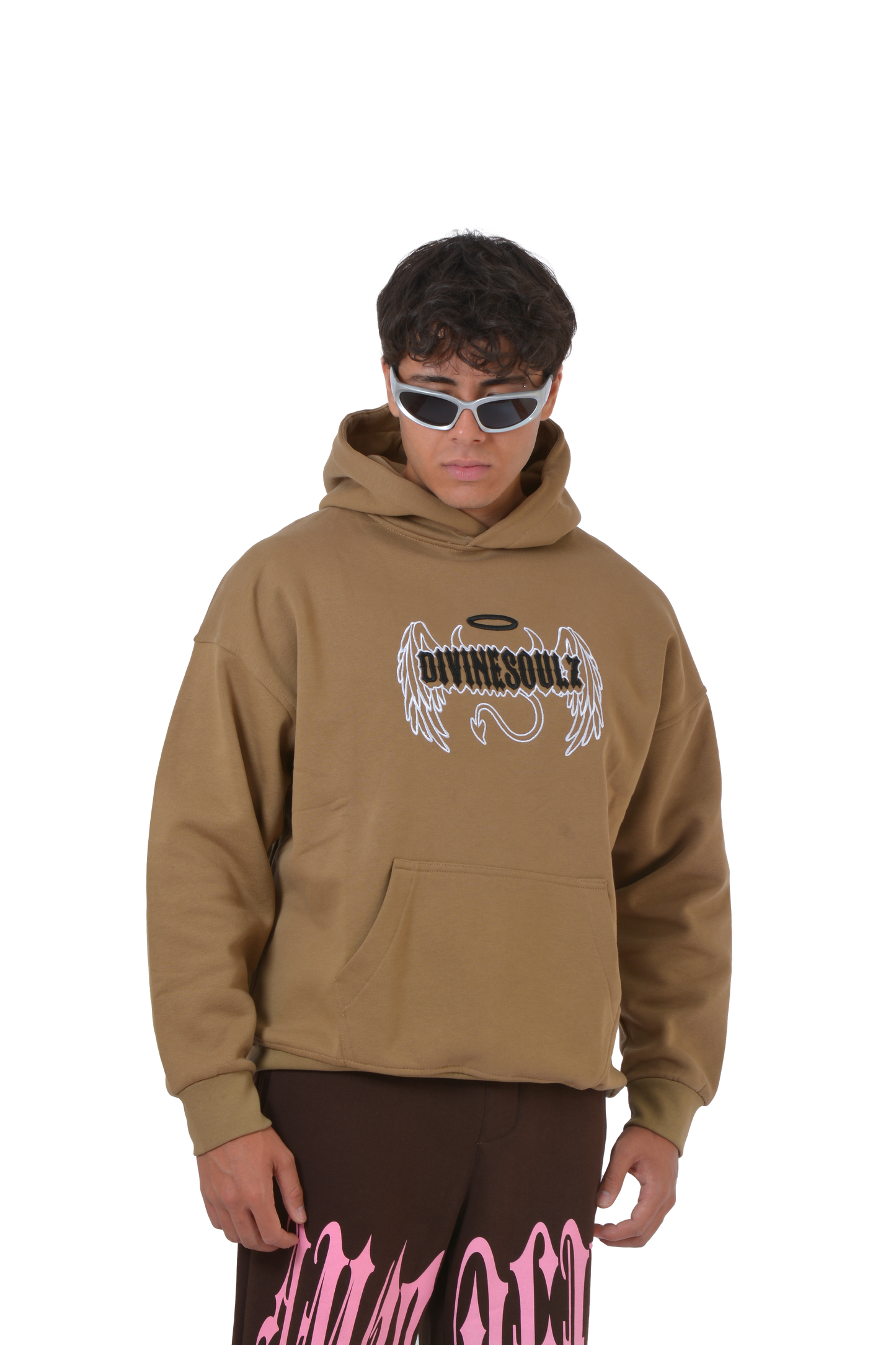 Angel Nakış İşlemeli Kahverengi Hoodie