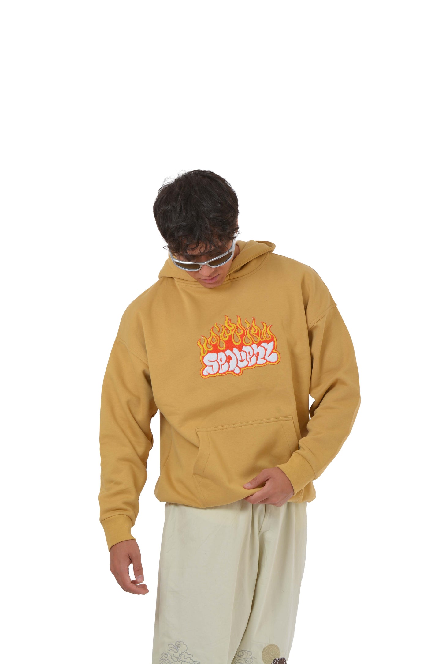 Sequenz Flame Nakış İşlemeli Mustard Hoodie