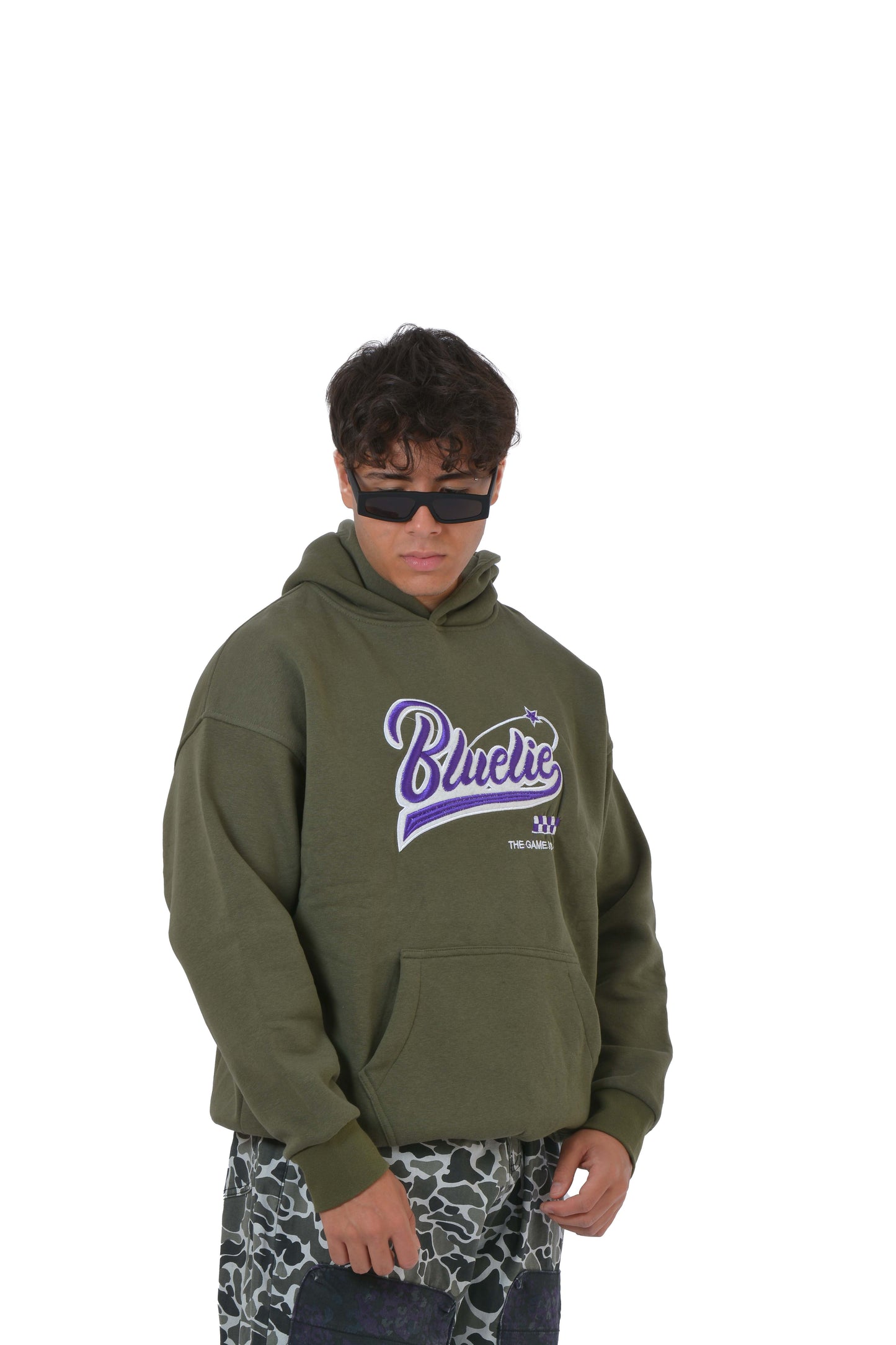 Bluelie Purple Nakış İşlemeli Haki Yeşil Hoodie