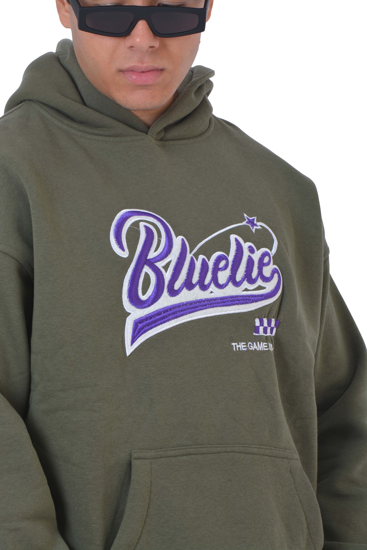 Bluelie Purple Nakış İşlemeli Haki Yeşil Hoodie