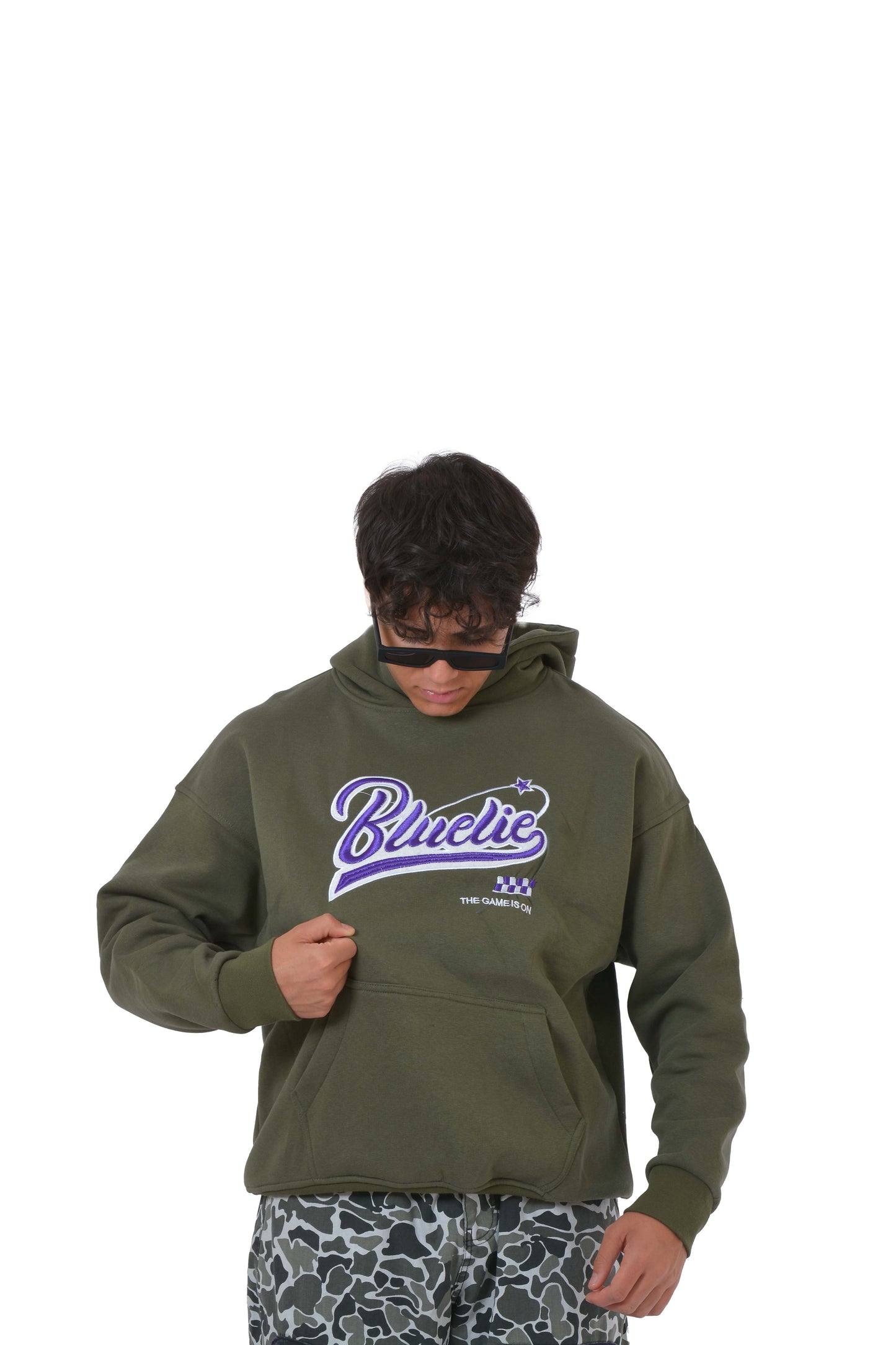 Bluelie Purple Nakış İşlemeli Haki Yeşil Hoodie