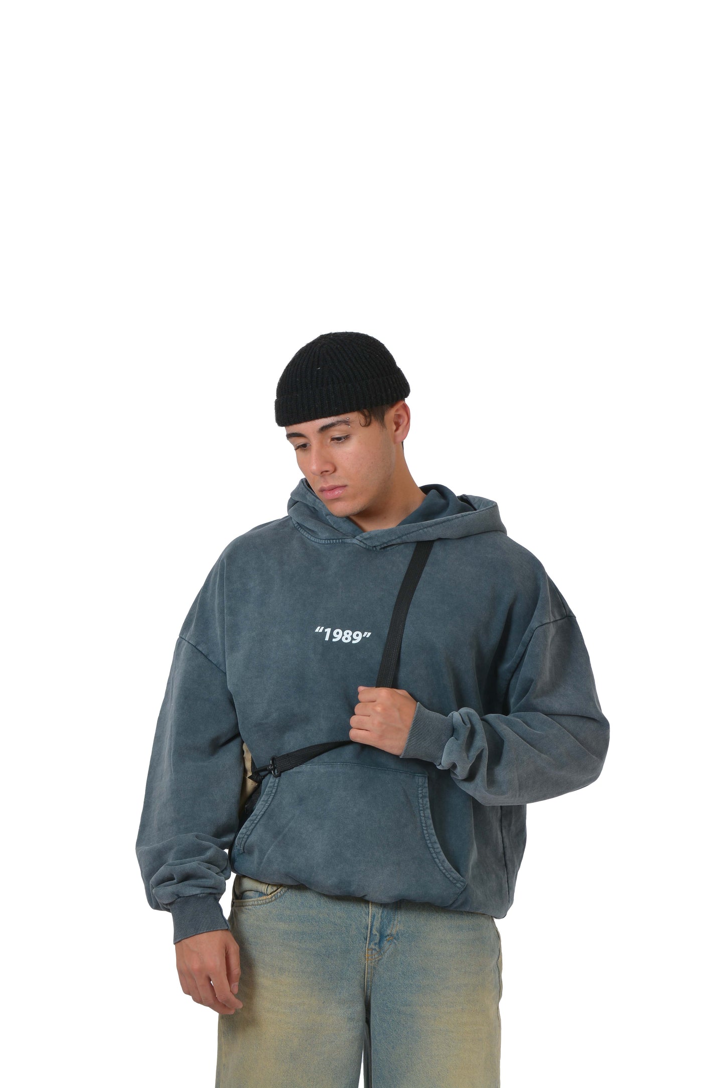 1989 Sky Sırt Baskılı Acid Washed Premium Hoodie