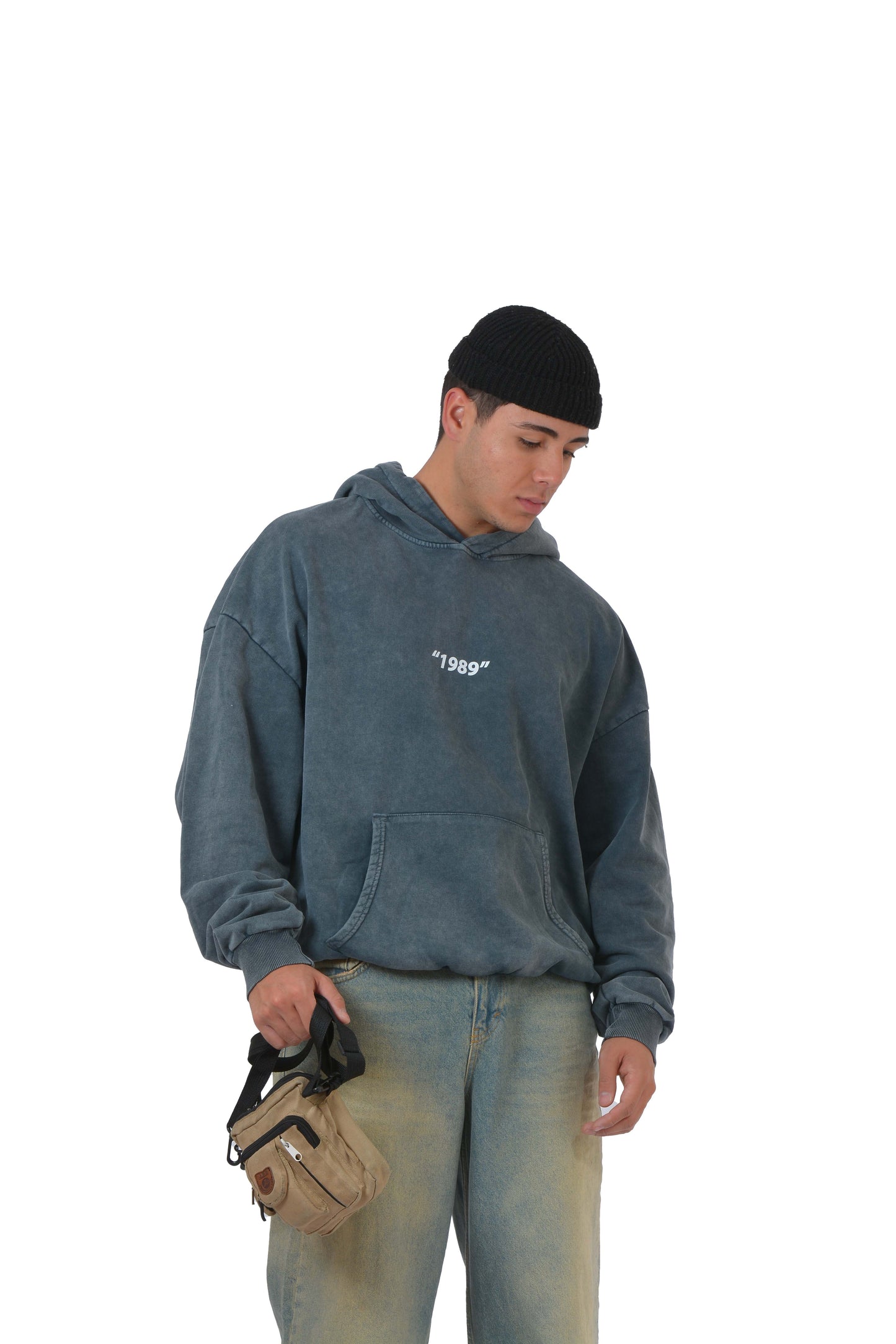 1989 Sky Sırt Baskılı Acid Washed Premium Hoodie