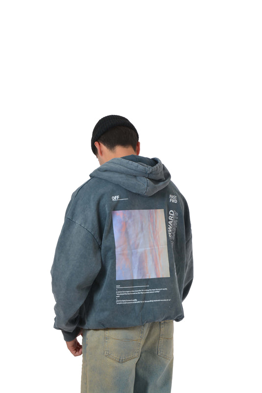 1989 Sky Sırt Baskılı Acid Washed Premium Hoodie