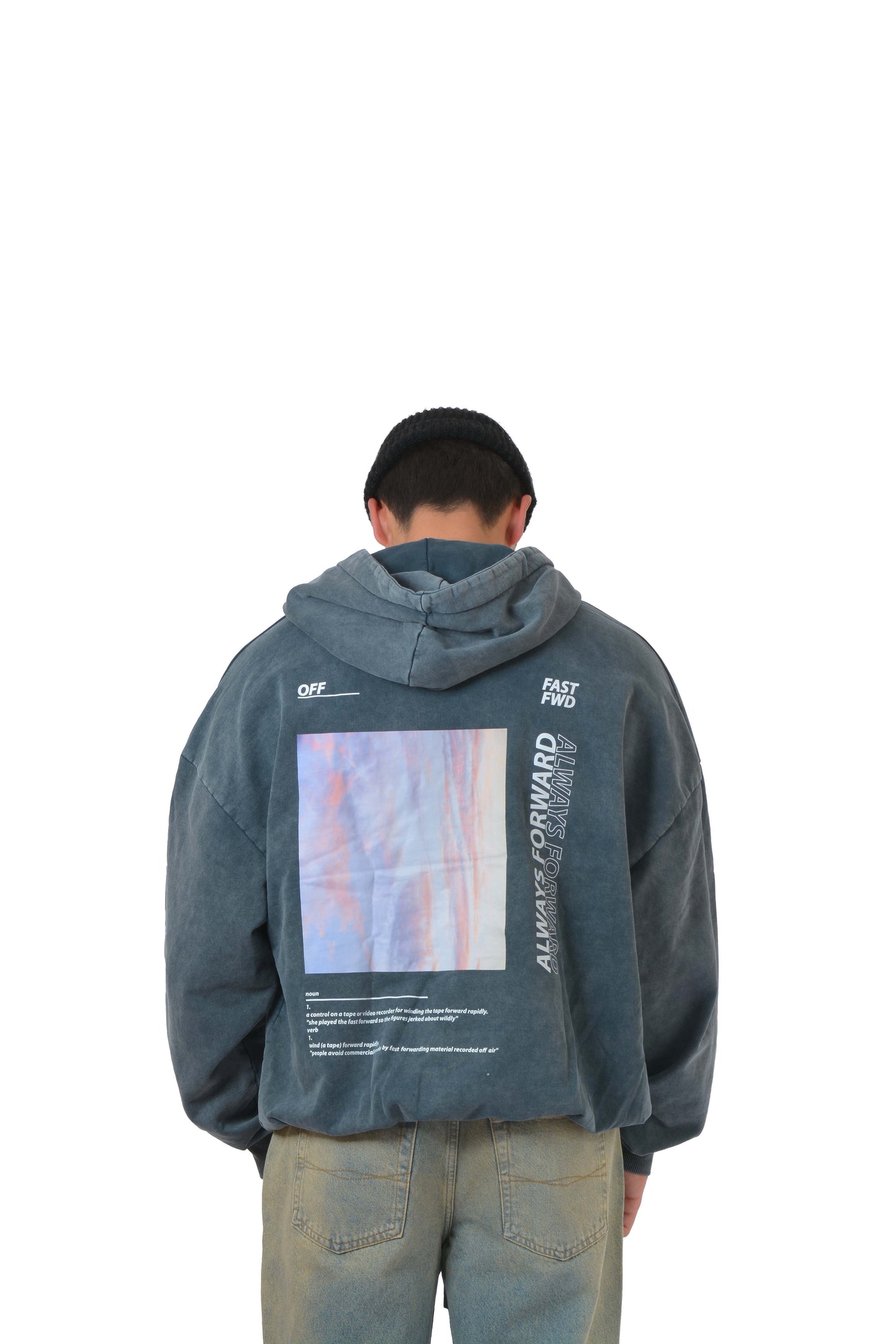 1989 Sky Sırt Baskılı Acid Washed Premium Hoodie