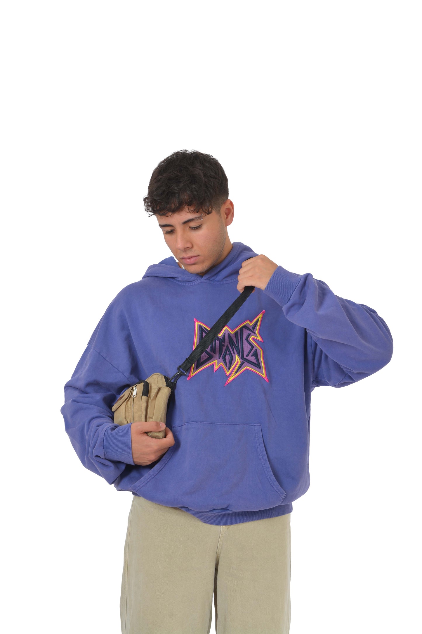 Batfang Nakış İşlemeli Aci Washed Purple Hoodie