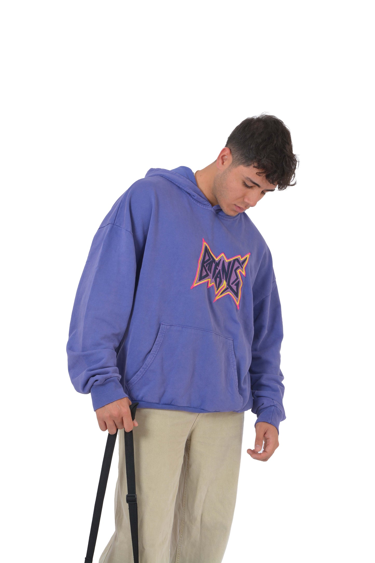 Batfang Nakış İşlemeli Aci Washed Purple Hoodie