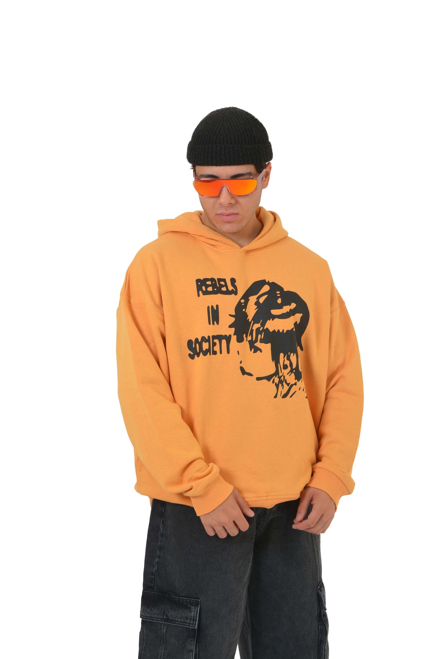 Rebels Human Printed Premium Orange Hoodie