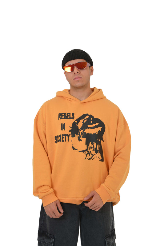 Rebels Human Printed Premium Orange Hoodie